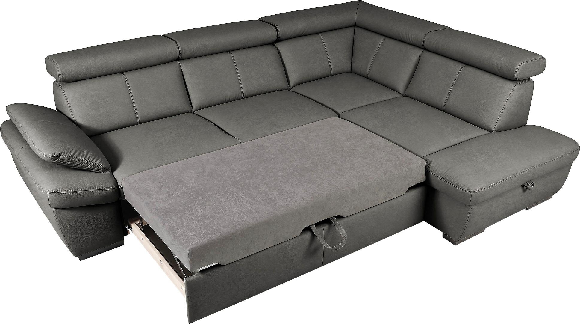 exxpo - sofa fashion Canapé d'angle »Salerno, klassisch modernes Funktionssofa, hoher Sitzkomfort, L-Form« inkl. Kopf- und Armteilverstellung, wahlweise mit Bettfunktion