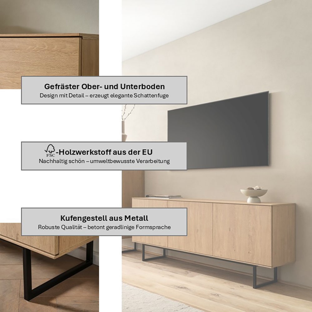 Home affaire Table basse »Lund, moderner TV-Unterschrank, Kommode mit Kufengestell« ausreichend Stauraum, vielseitig einsetzbar, 150 cm breit