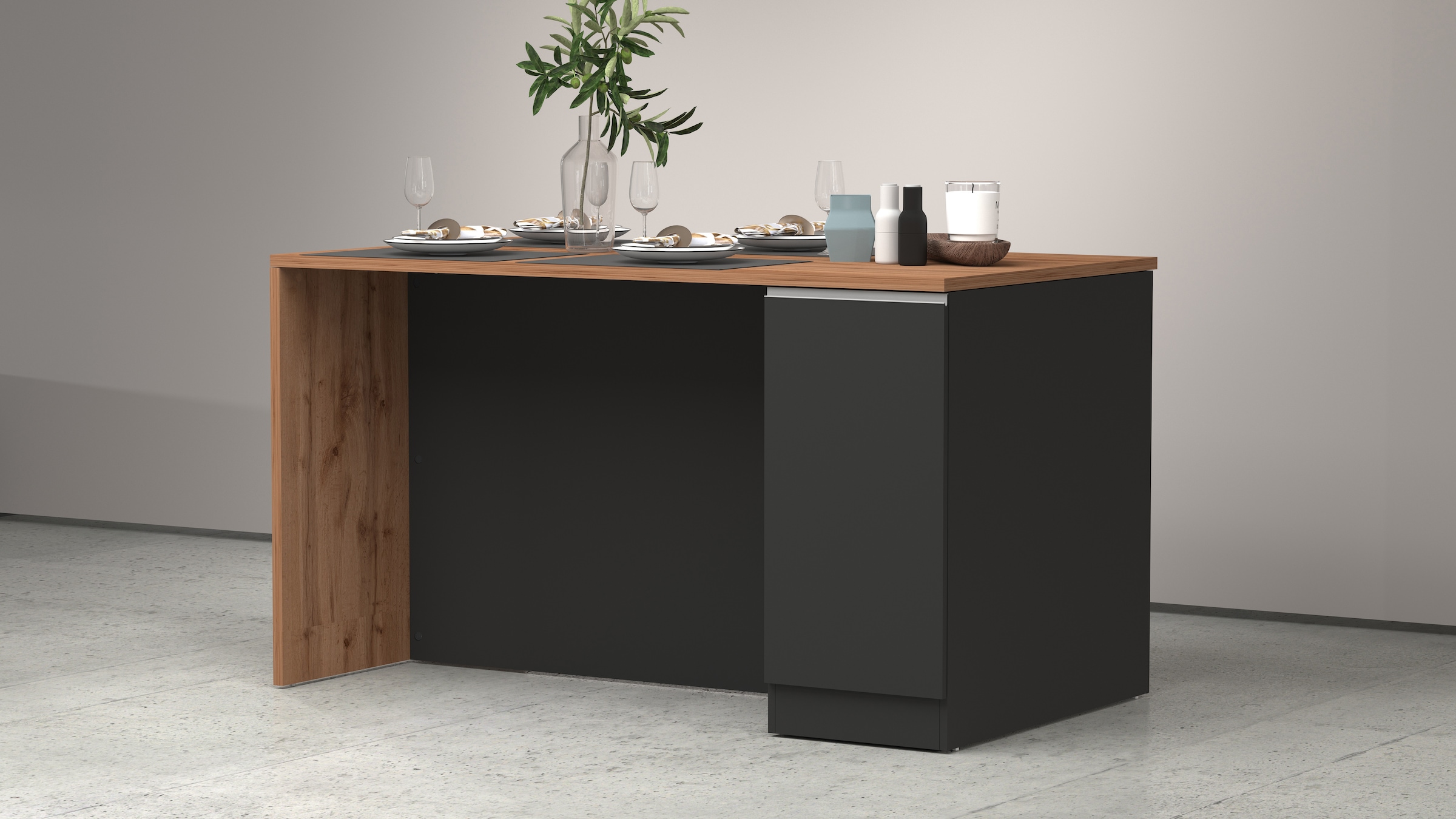 KOCHSTATION Ilot de cuisine »Sole,Kochinsel,Küchenarbeitsblock,Inselküche,Arbeitsinsel« Breite 160 cm mit 2 Türen,4 Fächer, Arbeitsplatte, Aluminiumgriff