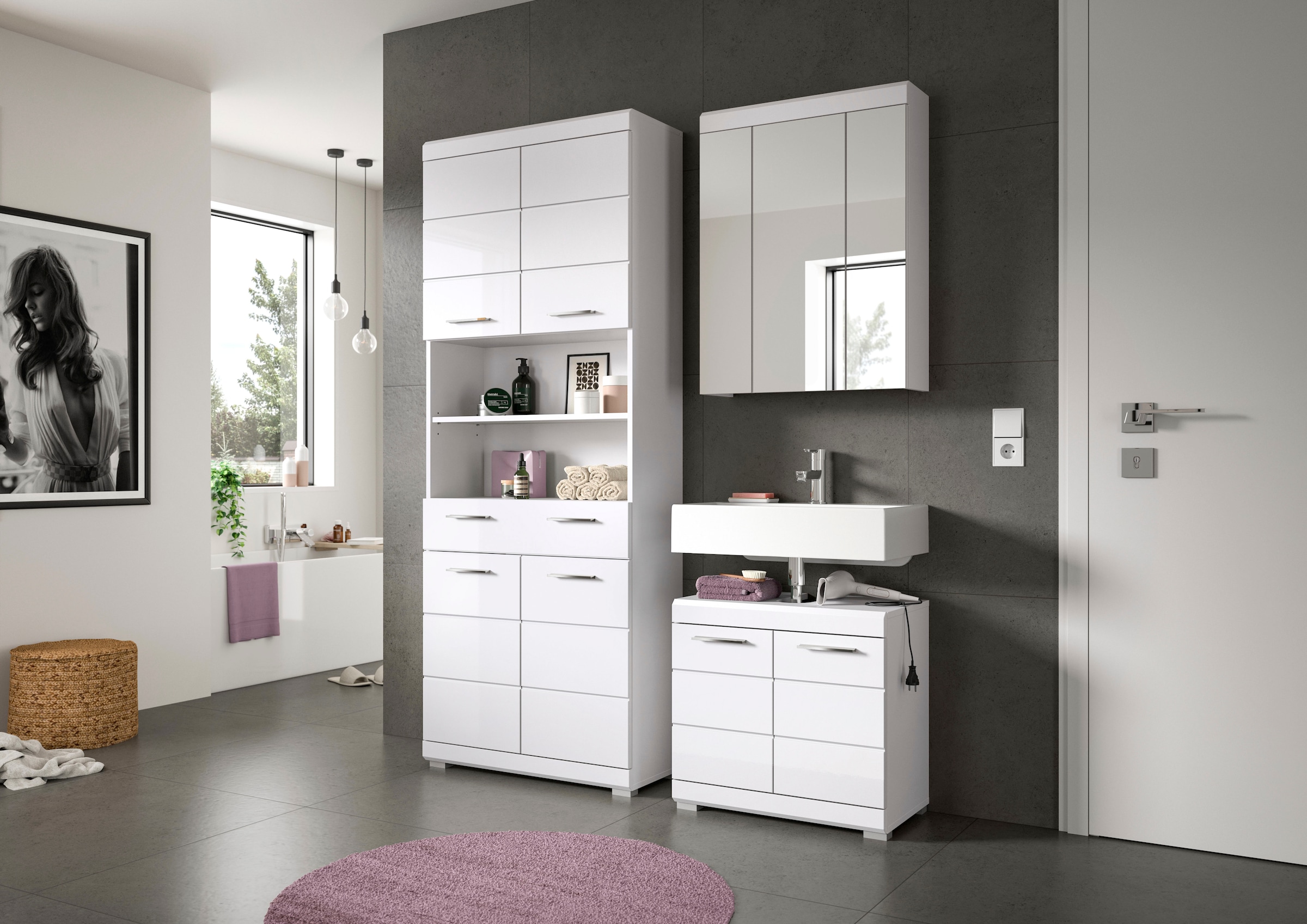 welltime Ensemble de meubles de salle de bain »SIENA, TOPSELLER!, Breite 149cm, 3-teiliges Set« Ensemble, composé de : armoire haute, meuble sous lavabo et armoire miroir, 3 cuis tlg.