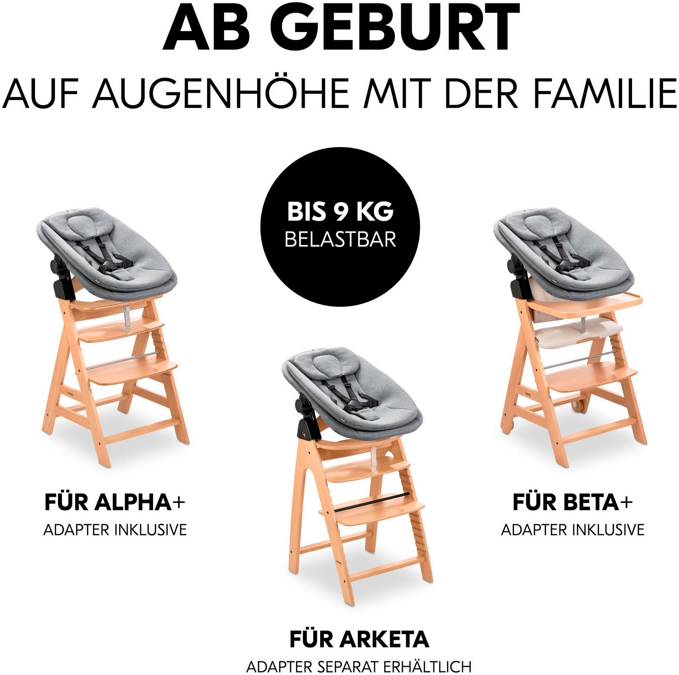 Hauck Transat pour bébé »Highchair Bouncer, Dark Grey Melange« bis 9 kilos für Alpha+, Beta+,  Arketa