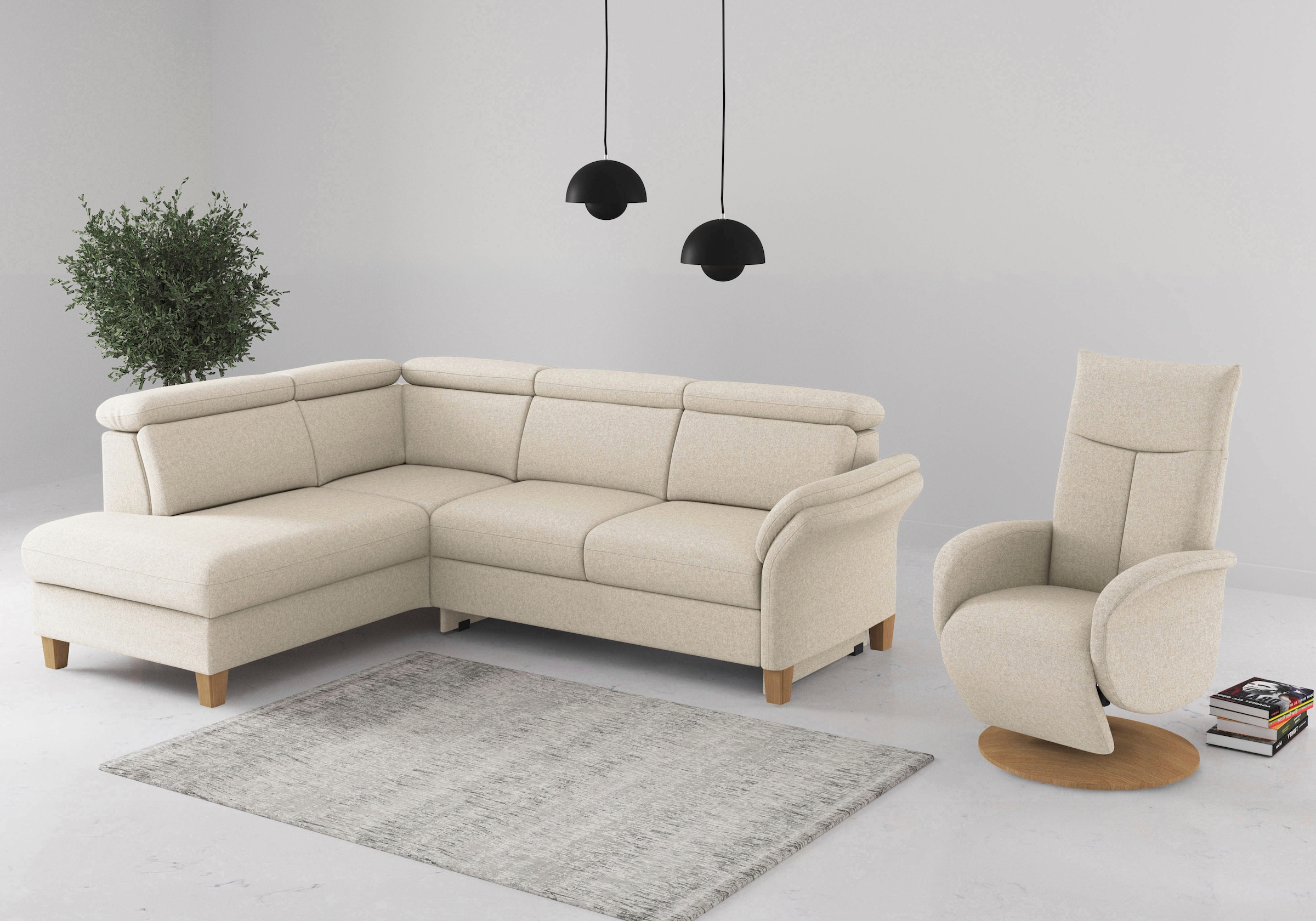 Home affaire Canapé d'angle »Glendale, L-Form« inkl. Kopfteilverstellung, wahlweise mit Vorziehsitz und Bettkasten