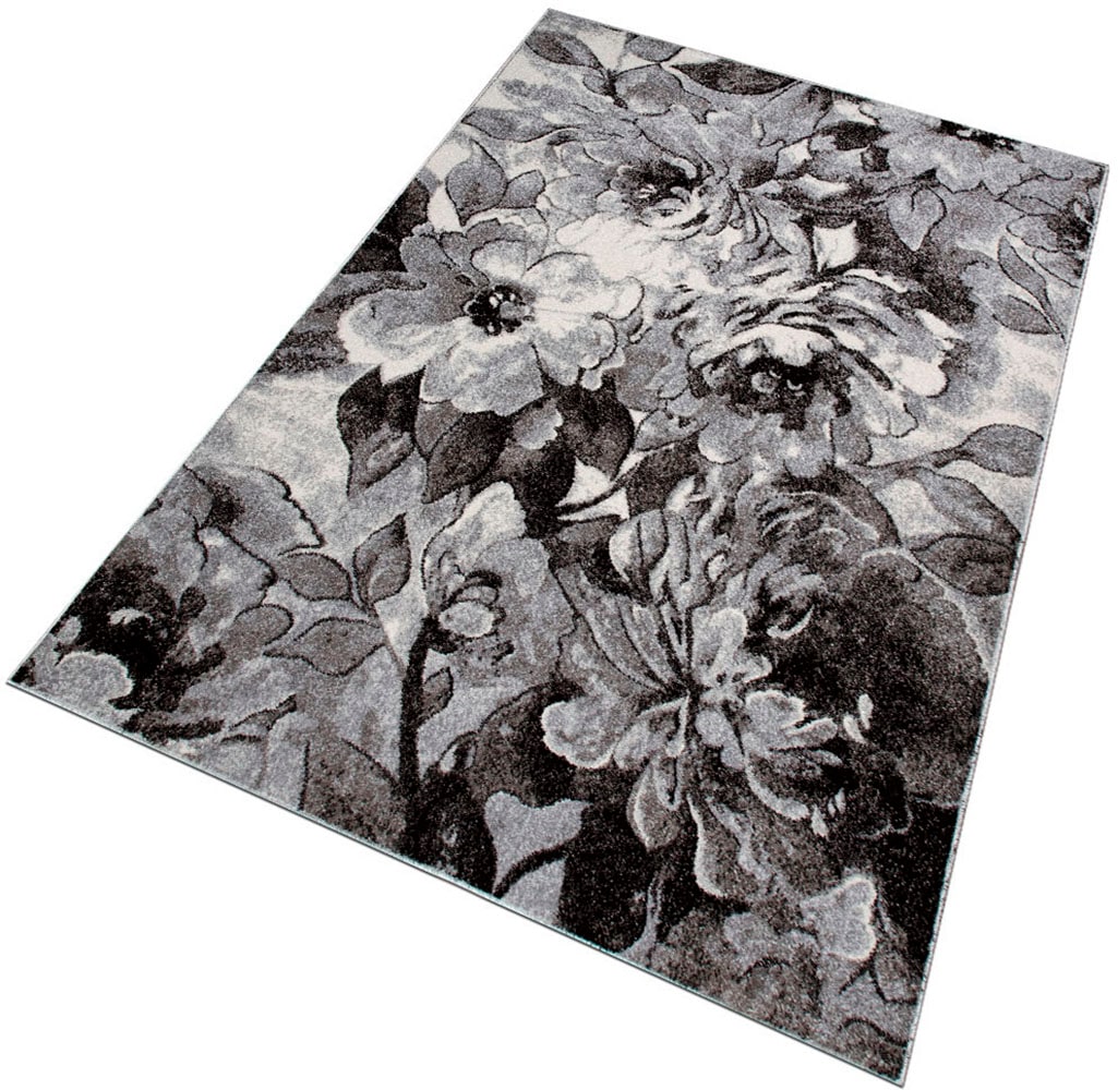 my home Teppich »Almrose« rechteckig 9 mm Höhe mit besonders weichem Flor, Blumen Muster, florales Design, Kurzflor