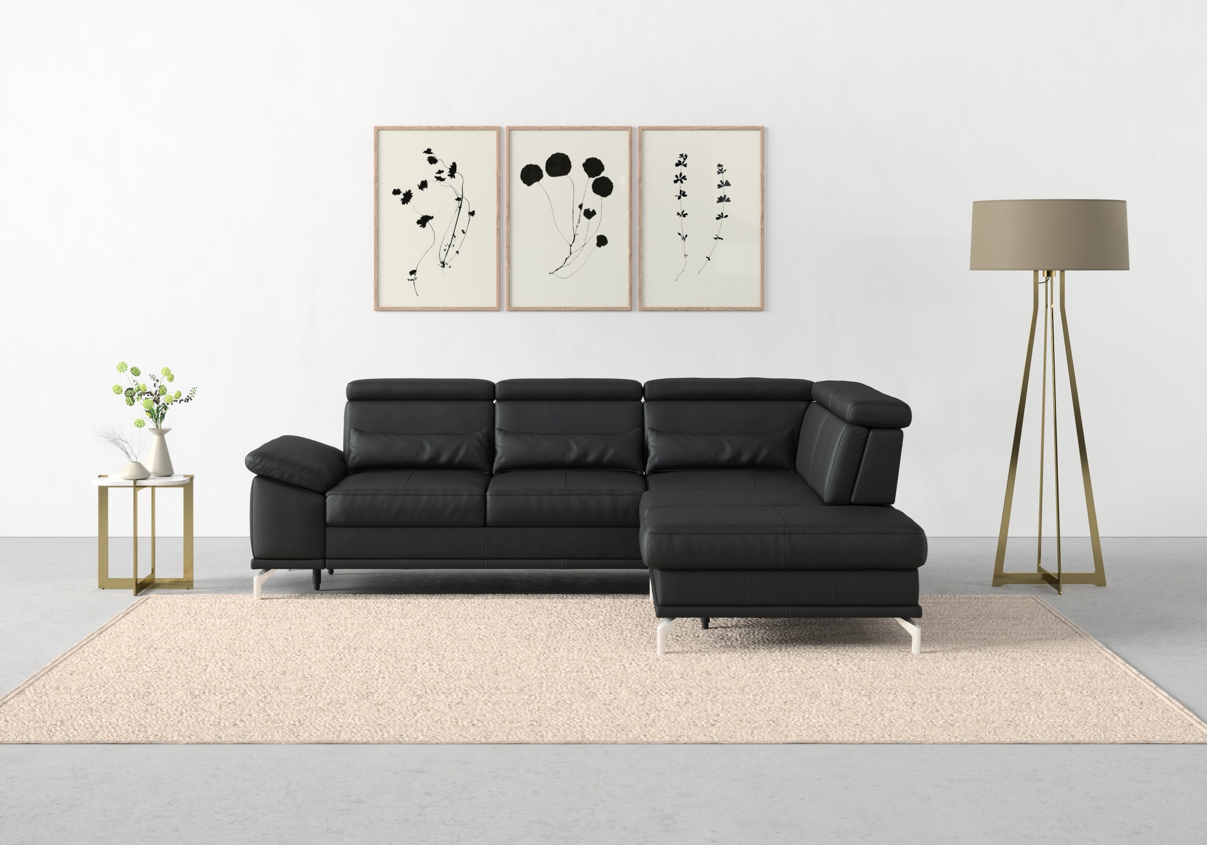 sit&more Ecksofa »Cabrio L-Form, B: 274 cm, mit Sitztiefen-, Arm- & Kopfteilverstellung« 3 Nierenkissen, Federkern, optional Bettfunktion und Stauraum