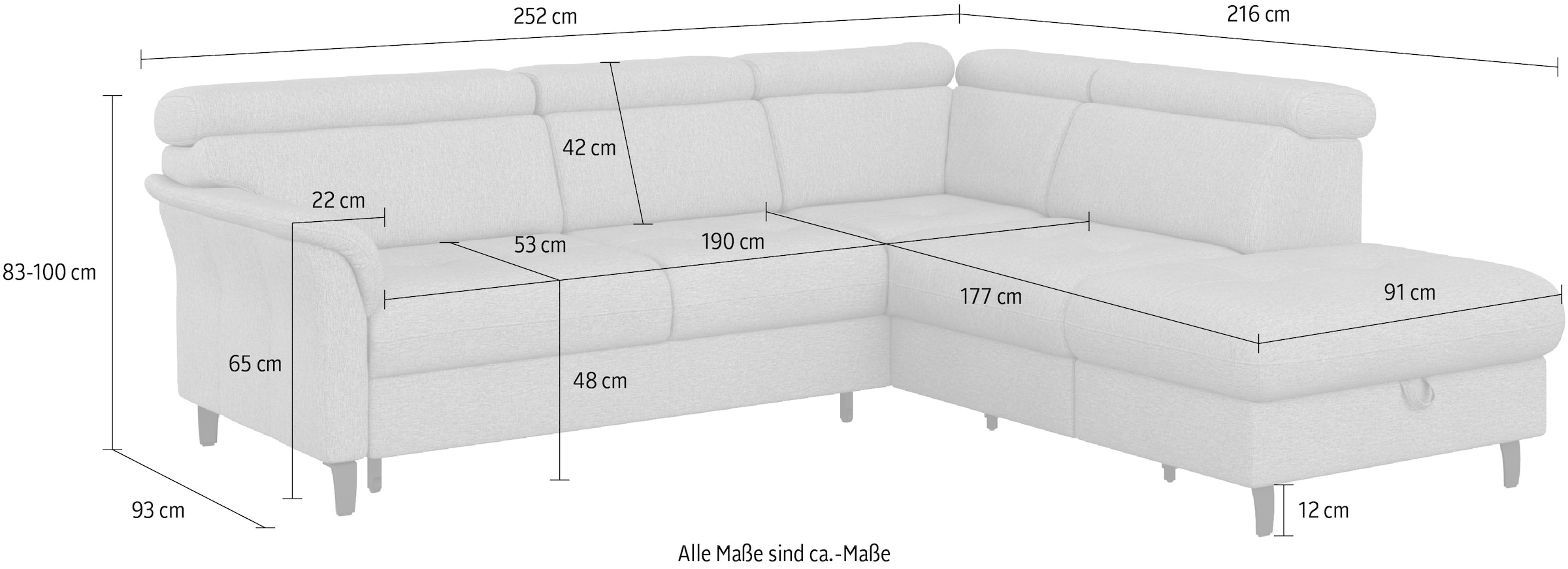 sit&more Canapé d'angle »Marano L-Form« inklusive Kopfteilverstellung, wahlweise mit Bettfunktion, Bettkasten