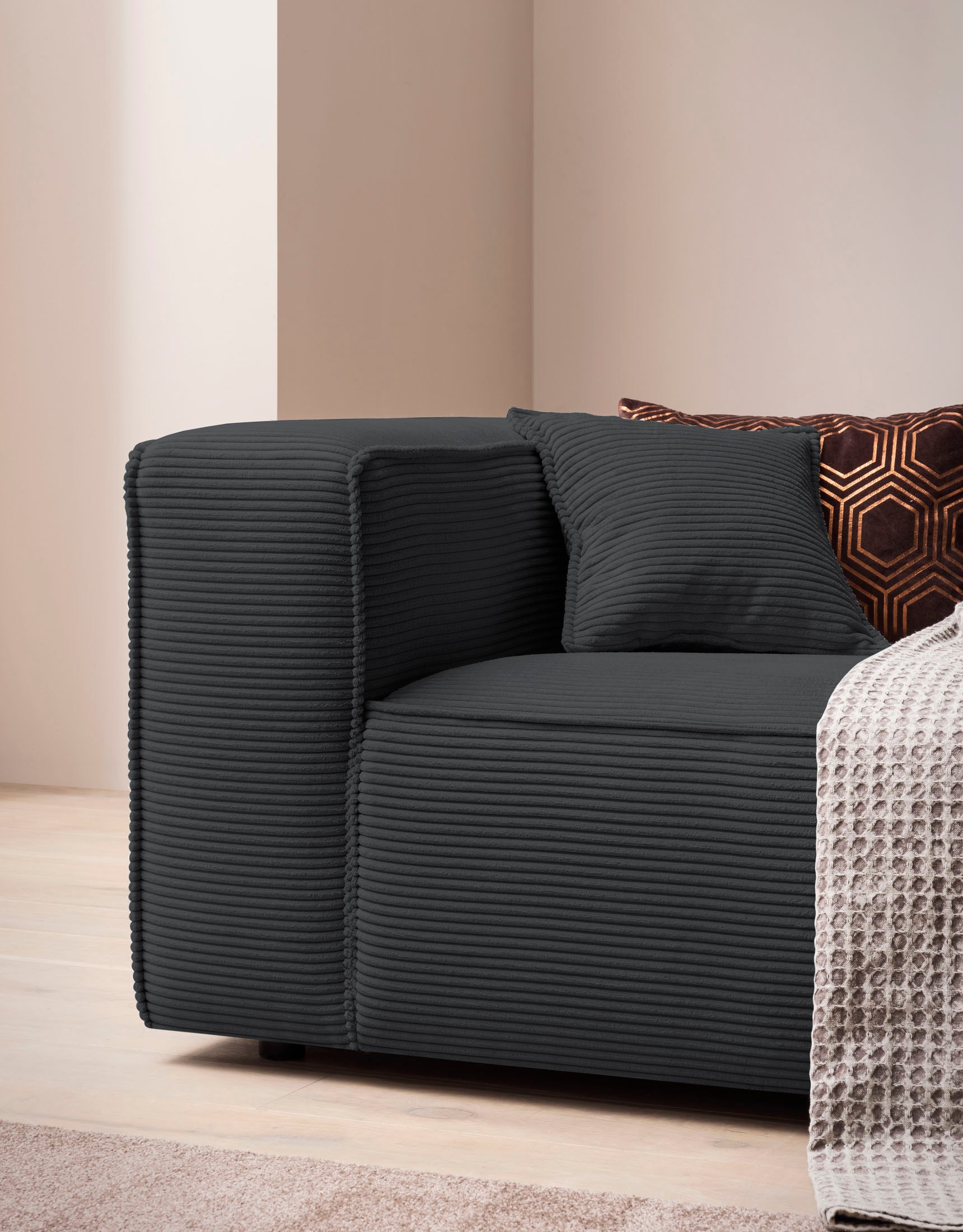 LeGer Home by Lena Gercke 3-Sitzer »PIARA XXL Cord, Sofa mit Kedernaht« schwarze Füsse, bequemer Sitzkomfort, extra tiefe Sitzfläche