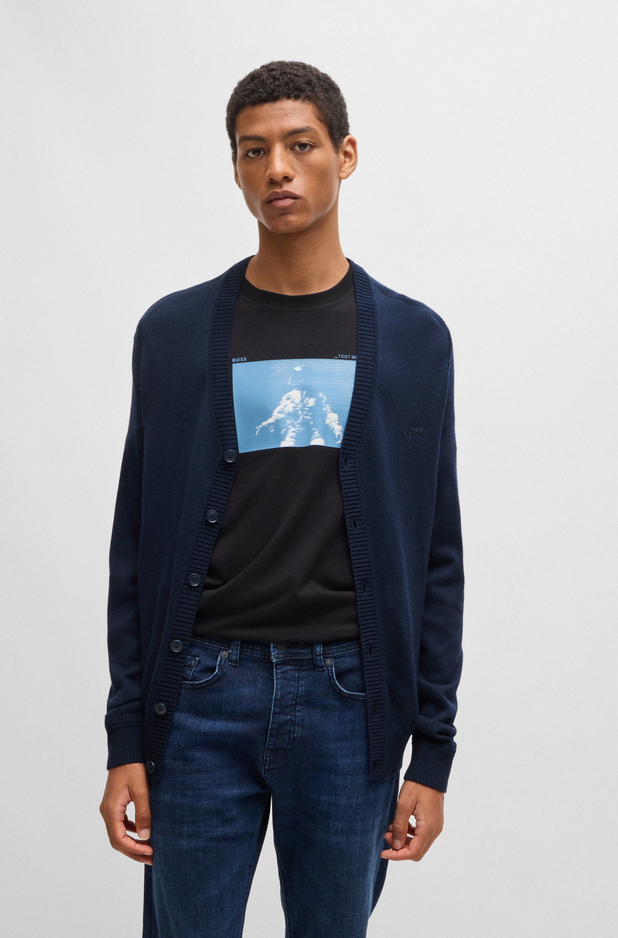 BOSS ORANGE Veste en tricot »Avac_CD« mit tiefem V-Ausschnitt