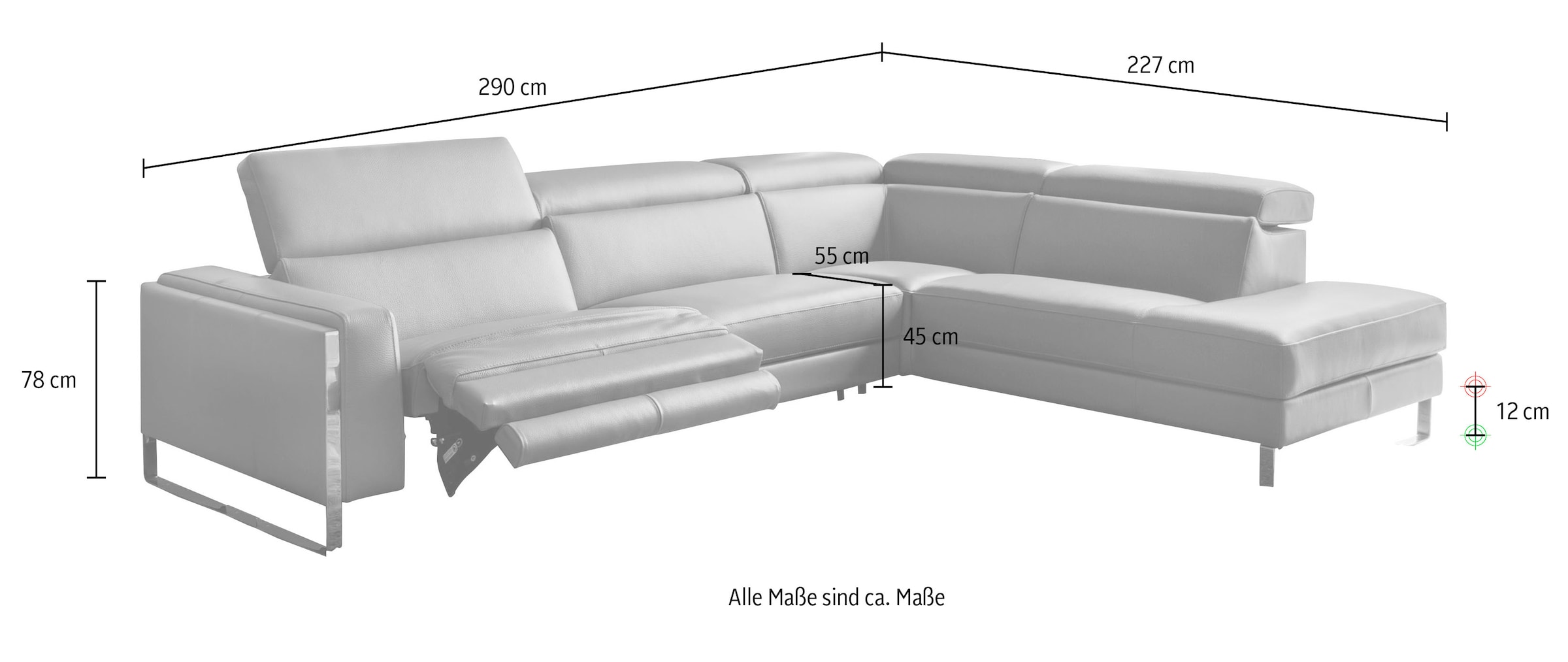 CALIA ITALIA Canapé d'angle »Pier, Design und erstklassiger Sitzkomfort im Einklang, L-Form« mit elektrischer Relaxfunktion, in hochwertigem Lederbezug