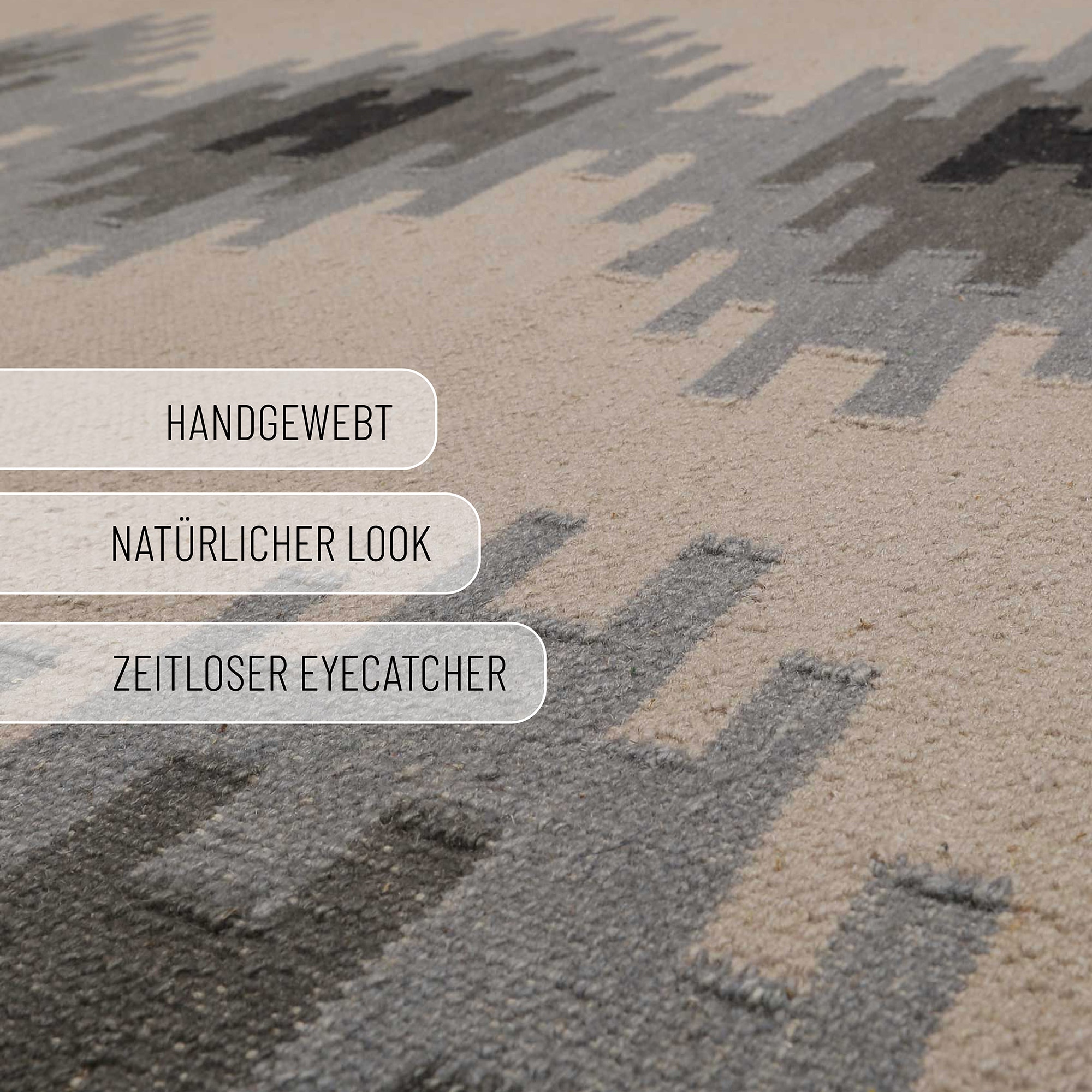 Green Looop Tapis en laine »Belle« Rectangulaire 5 mm Höhe Fransen, Kelim, handgewebt, Natur, Wohnzimmer, Schlafzimmer, Raute