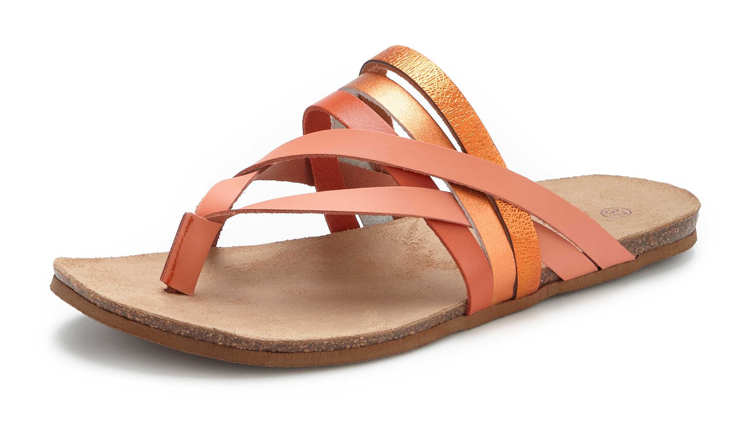 LASCANA Séparateur d'orteils »Sommerschuh, offener Schuh, Pantolette, Sandale,«  en cuir avec semelle intérieure en liège