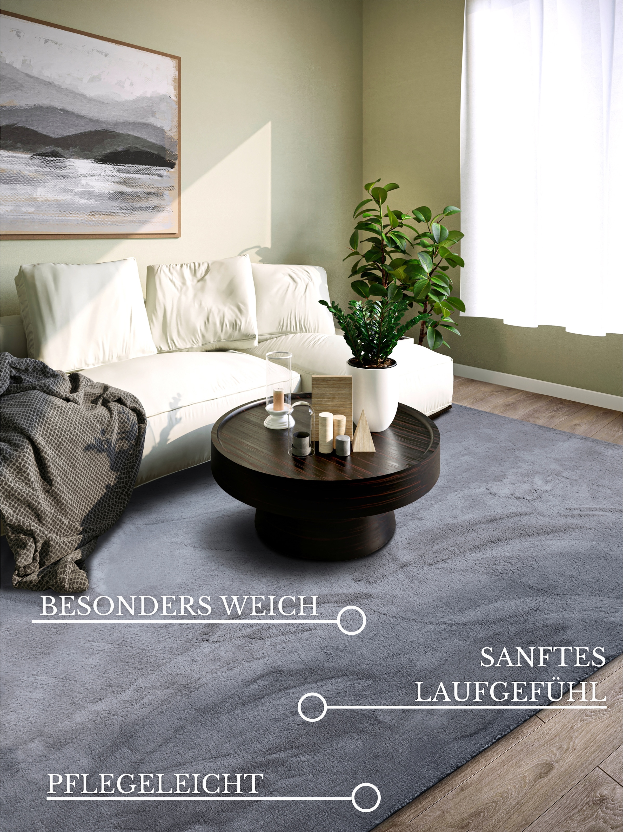 Villeroy & Boch Tapis »Leon« Rectangulaire 15 mm Höhe Langflor, Shaggy, uni, flauschig weich, glänzend, Kaninchenfell Haptik