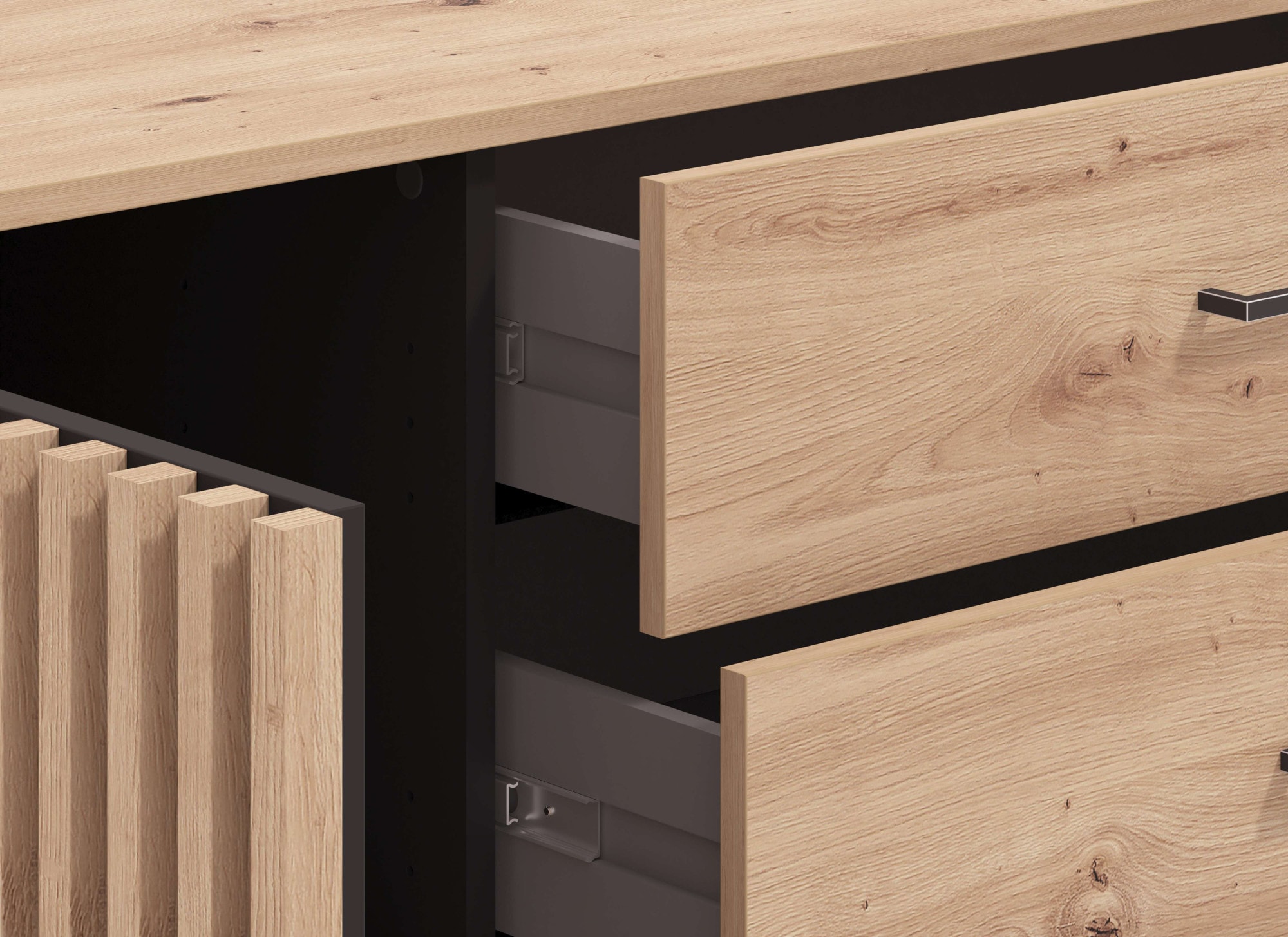 INOSIGN Kommode »Ascalon Sideboard, Breite 138 oder 93 cm, mit ABS Schutzkanten« 3D Optik durch Lamellen/ Paneele, FSC-zertifizierter Holzwerkstoff