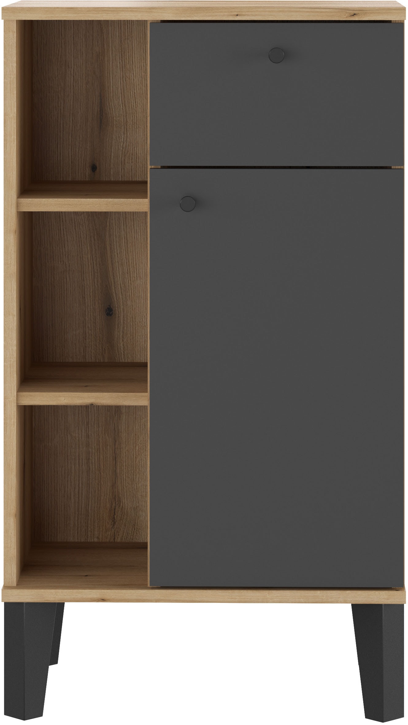 INOSIGN Midischrank »Oslo, Badschrank mit Knopfgriff, Schrank im skandinavischen Design« in der Türfarbe Weiss oder Grau verfügbar, ausreichend Stauraum