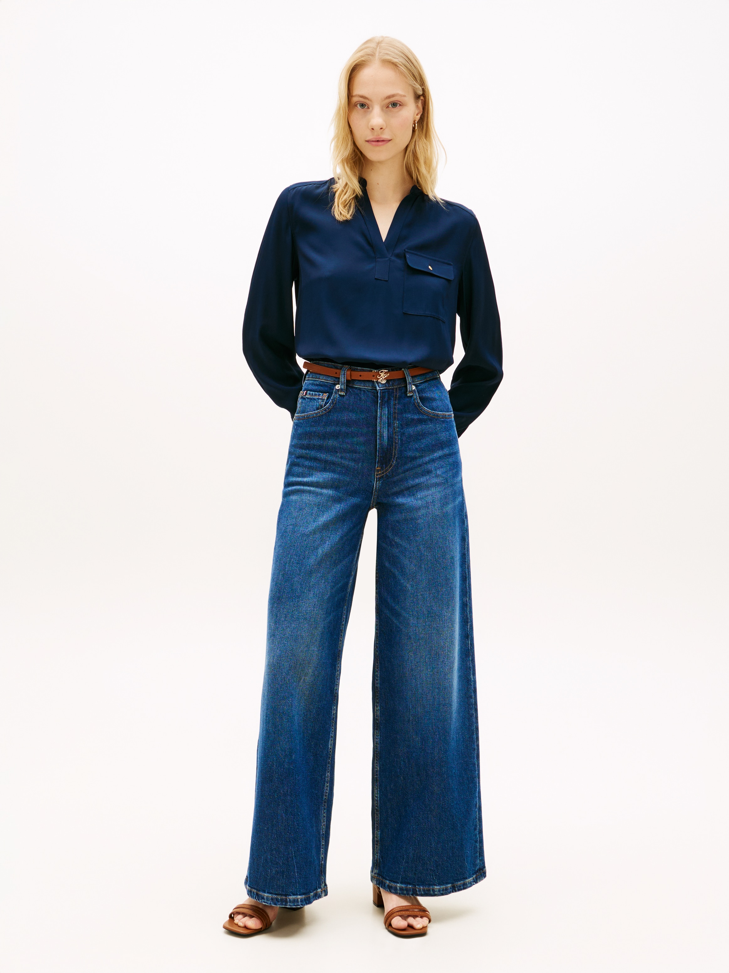 Tommy Hilfiger Blouse à manches longues »VIS TWILL V NECK BLOUSE LS« mit Knopfleiste