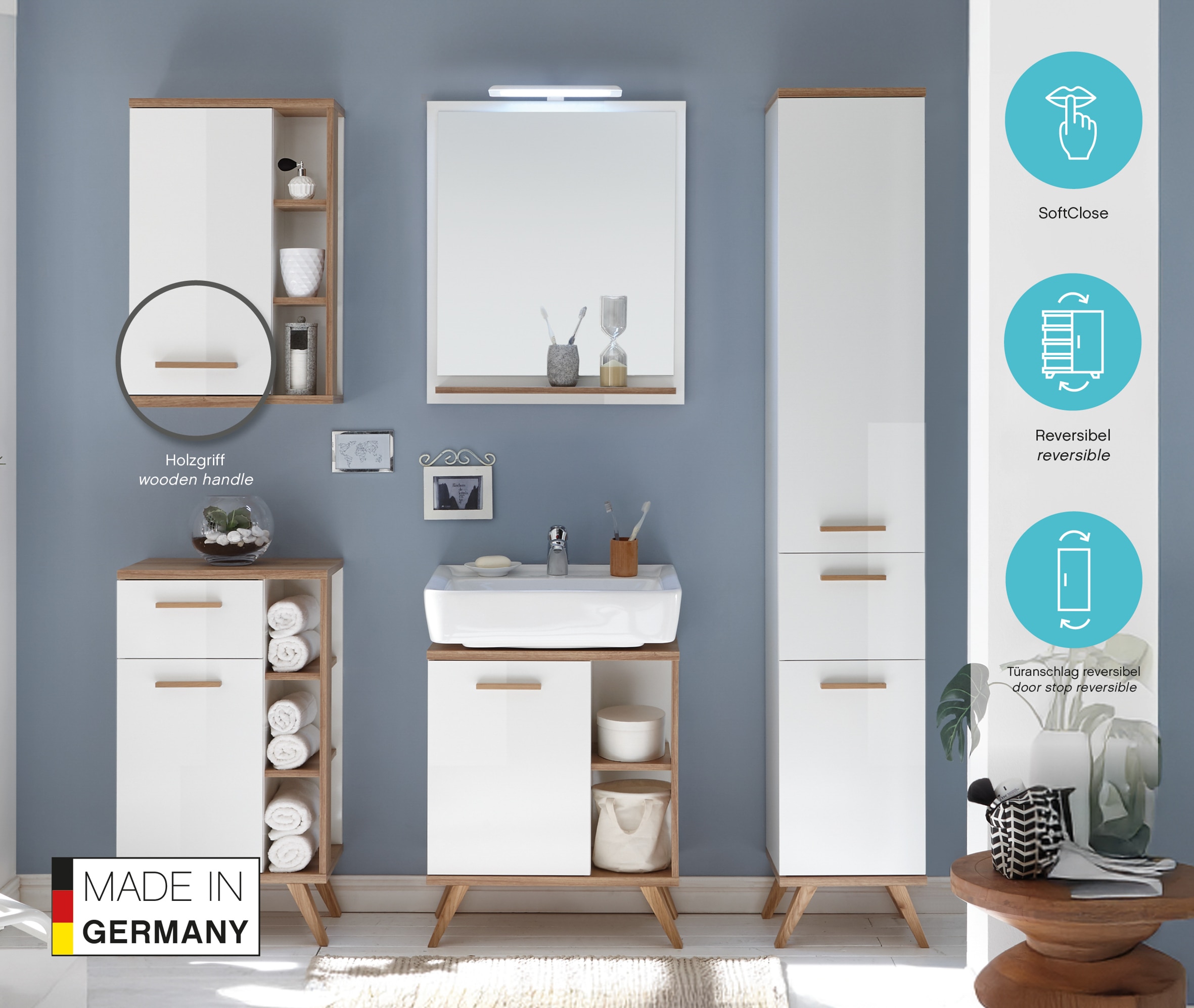 Saphir Hängeschrank »Quickset Badschrank 50,5 cm breit mit 1 Tür und 2 Glas-Einlegeböden« Badezimmer-Hängeschrank inkl. Türdämpfer, Holzgriffe