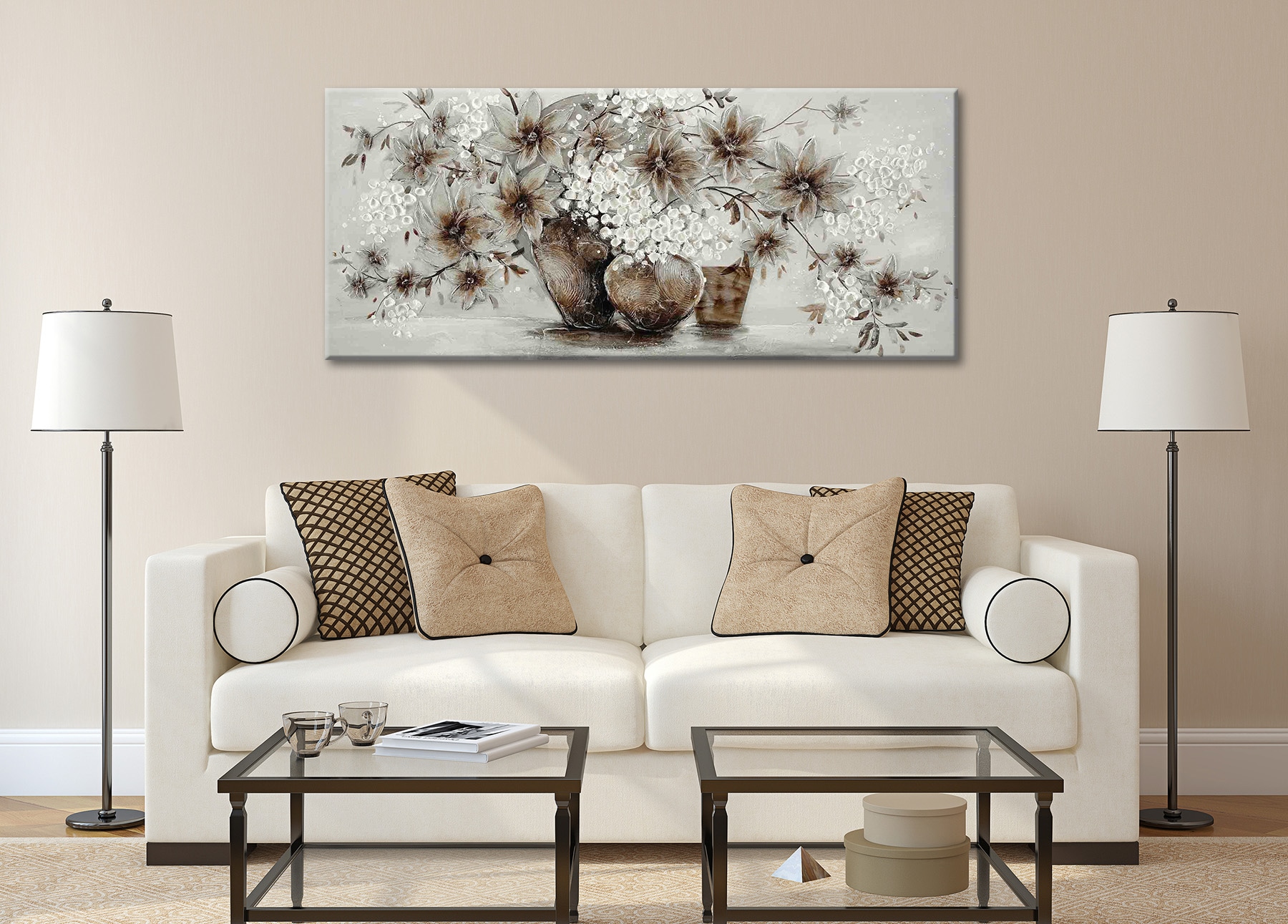 Bönninghoff Peinture à l'huile »handarbeit BLUMENVASEN ZWEIGE 60x140 cm – Wandbild Kunst« Fleurs | Vases 1 cuis tlg. fabriqué à la main, chaque image est unique