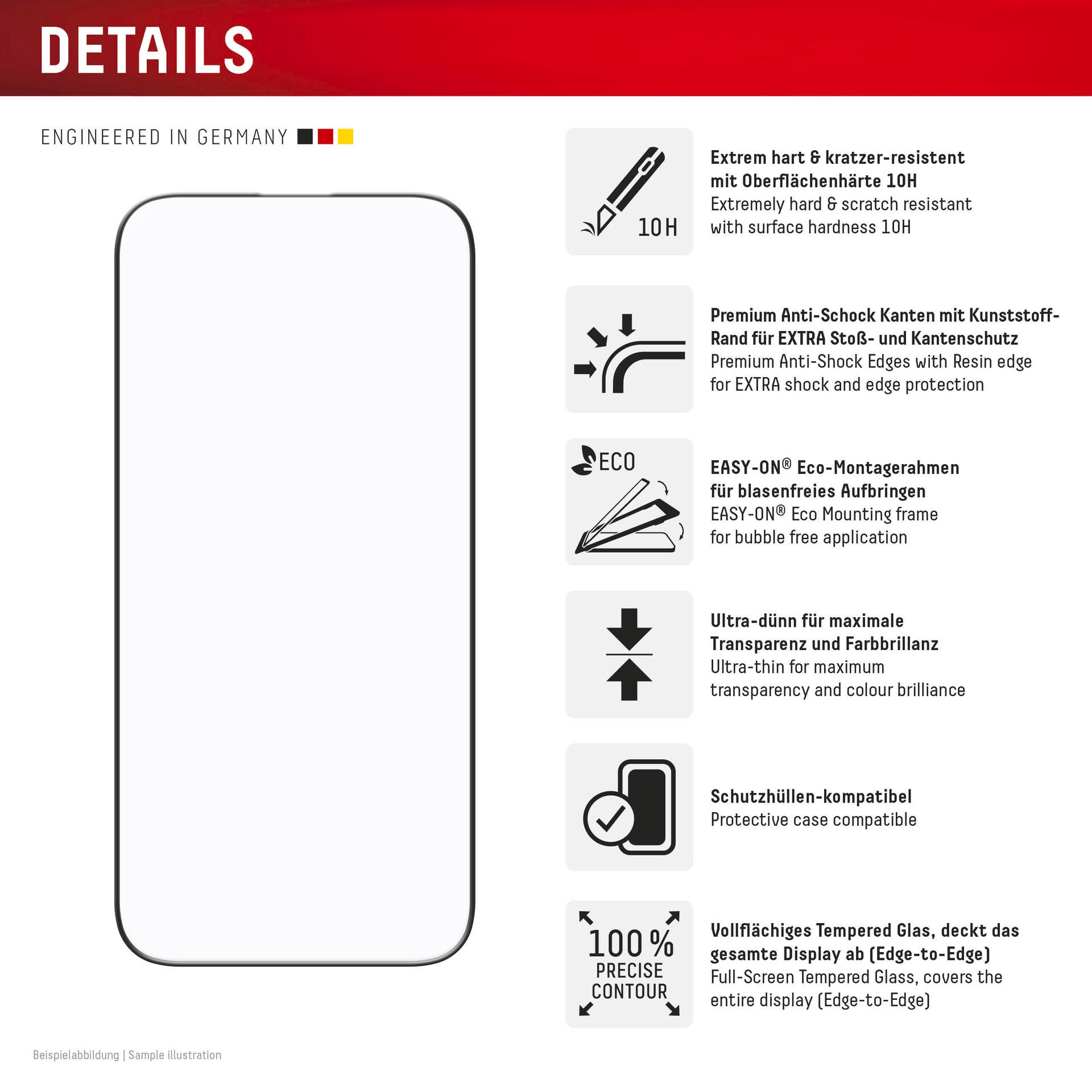 Displex Verre de protection d'écran »Premium Glass Screen Protector Full Cover« für Apple iPhone Air Displayschutzfolie, Schutzfolie, Bildschirmschutz, kratz- & stossfest