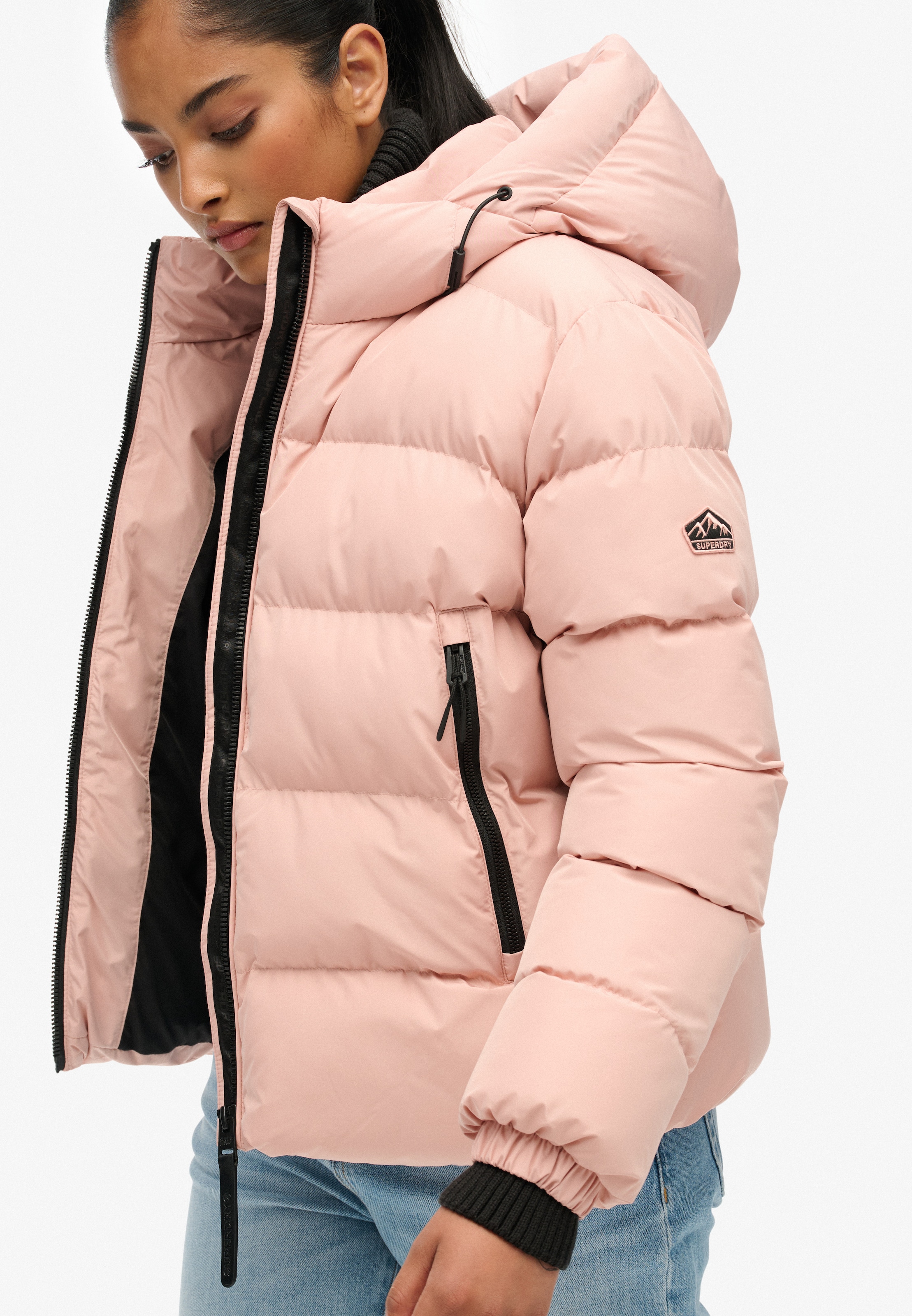 Superdry Steppjacke »HOODED SPORTS PUFFER JACKET« mit Kapuze Kunstfaser, relaxed fit