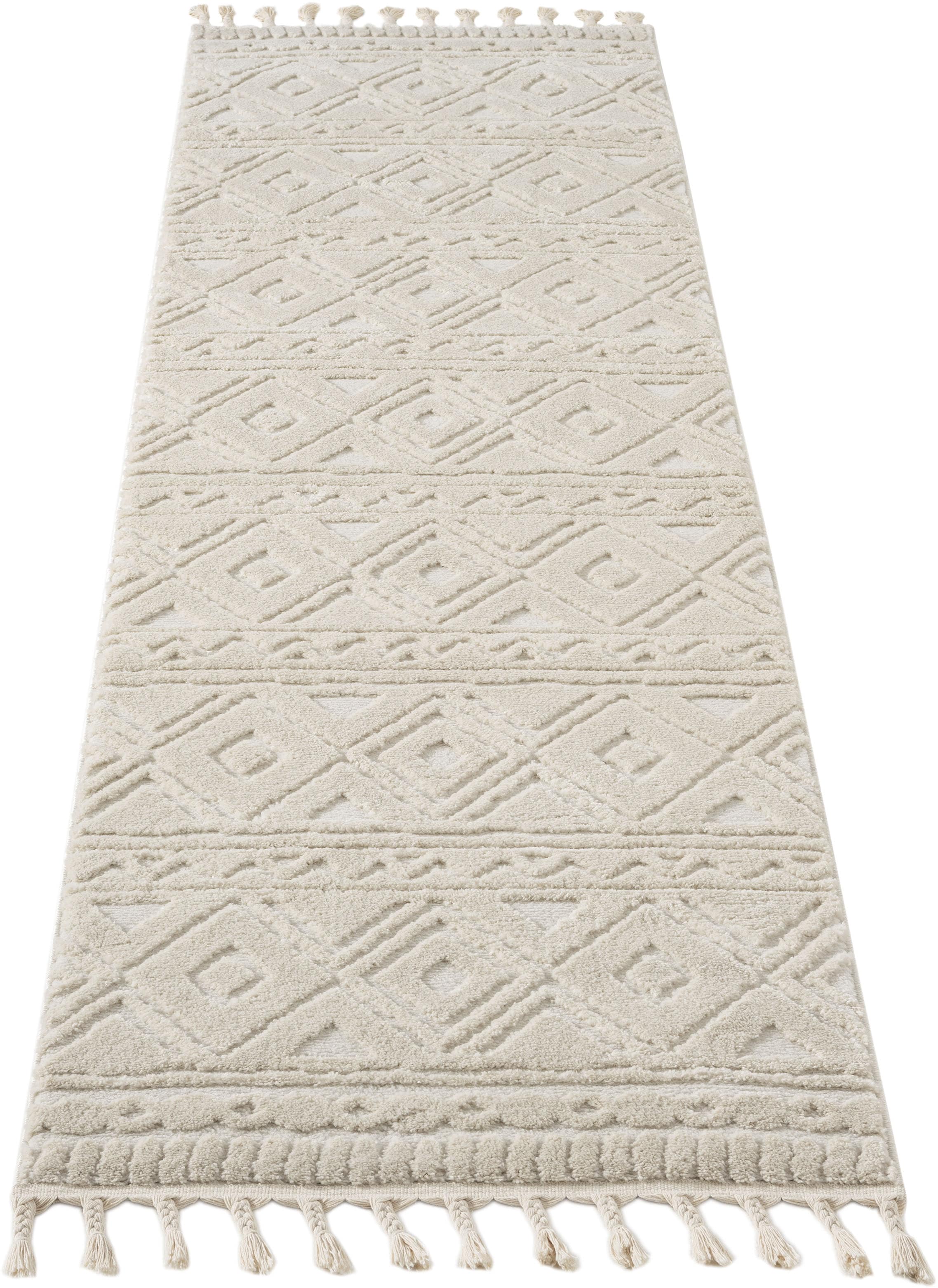 GOODproduct Chemin de table »Bonvo 80x300 cm« Rectangulaire 19 mm Höhe mit Fransen, Hoch-Tief-Struktur, Wohnzimmer, Schlafzimmer