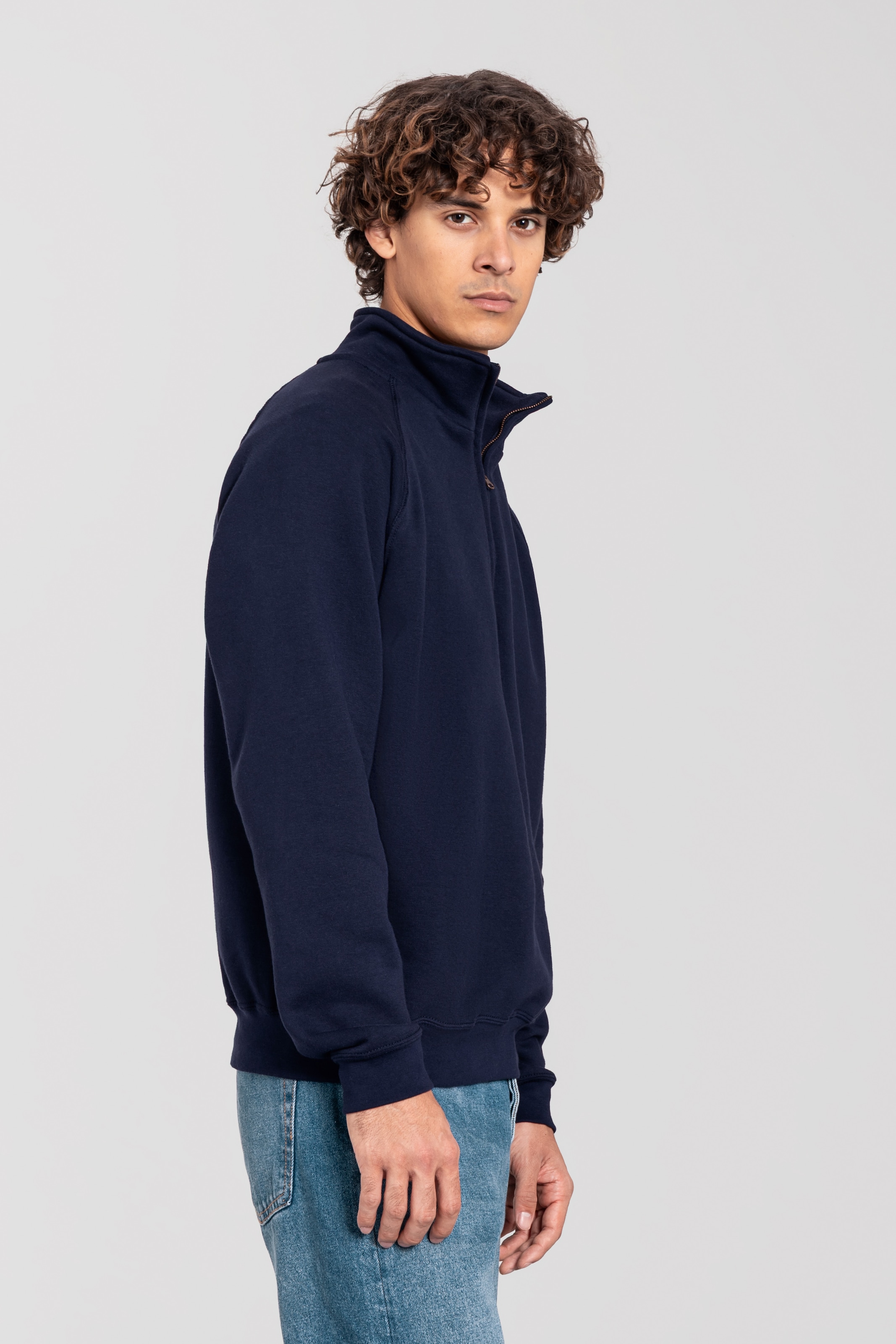 Fruit of the Loom Sweat-shirt »Iconic Premium Zip Neck Sweat«, Aspect chiné, en coton et polyester, longueur normale
