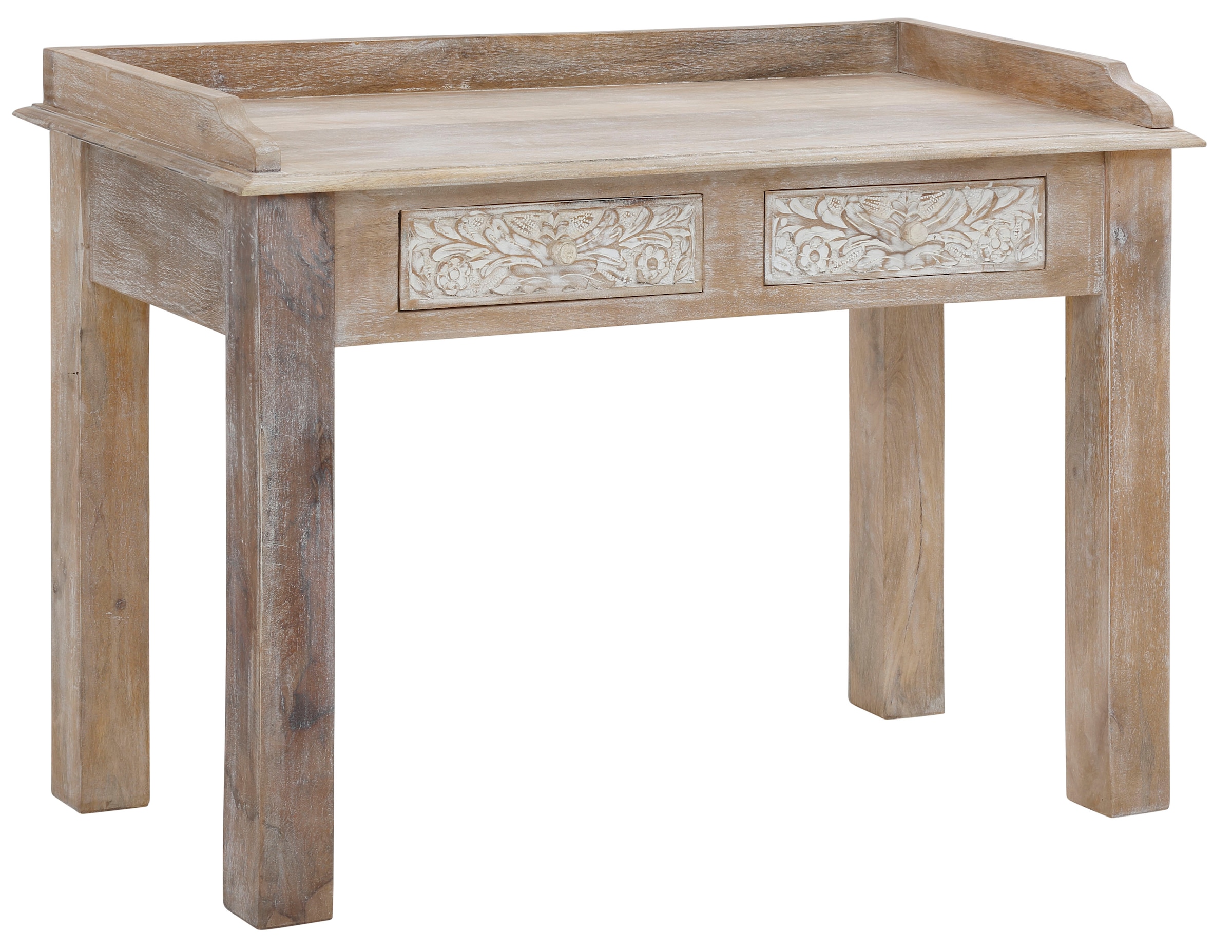 Home affaire Schreibtisch »Lavin« Mangoholz, mit dekorativen Schnitzereien, Handgefertigt, Breite 111 cm