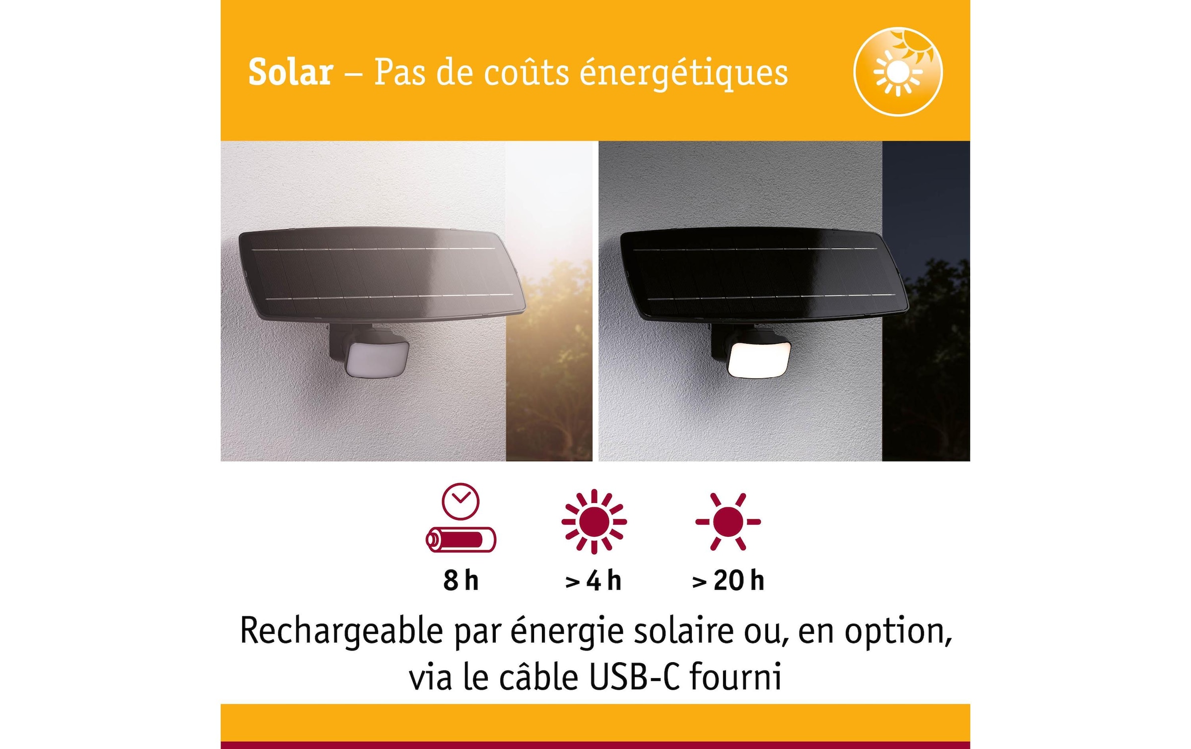 Paulmann Aussen-Wandleuchte »Solar Fluter Flotas inkl. Bewegungsmelder IP65 3000K 700 lm« LED-Modul warmweiss