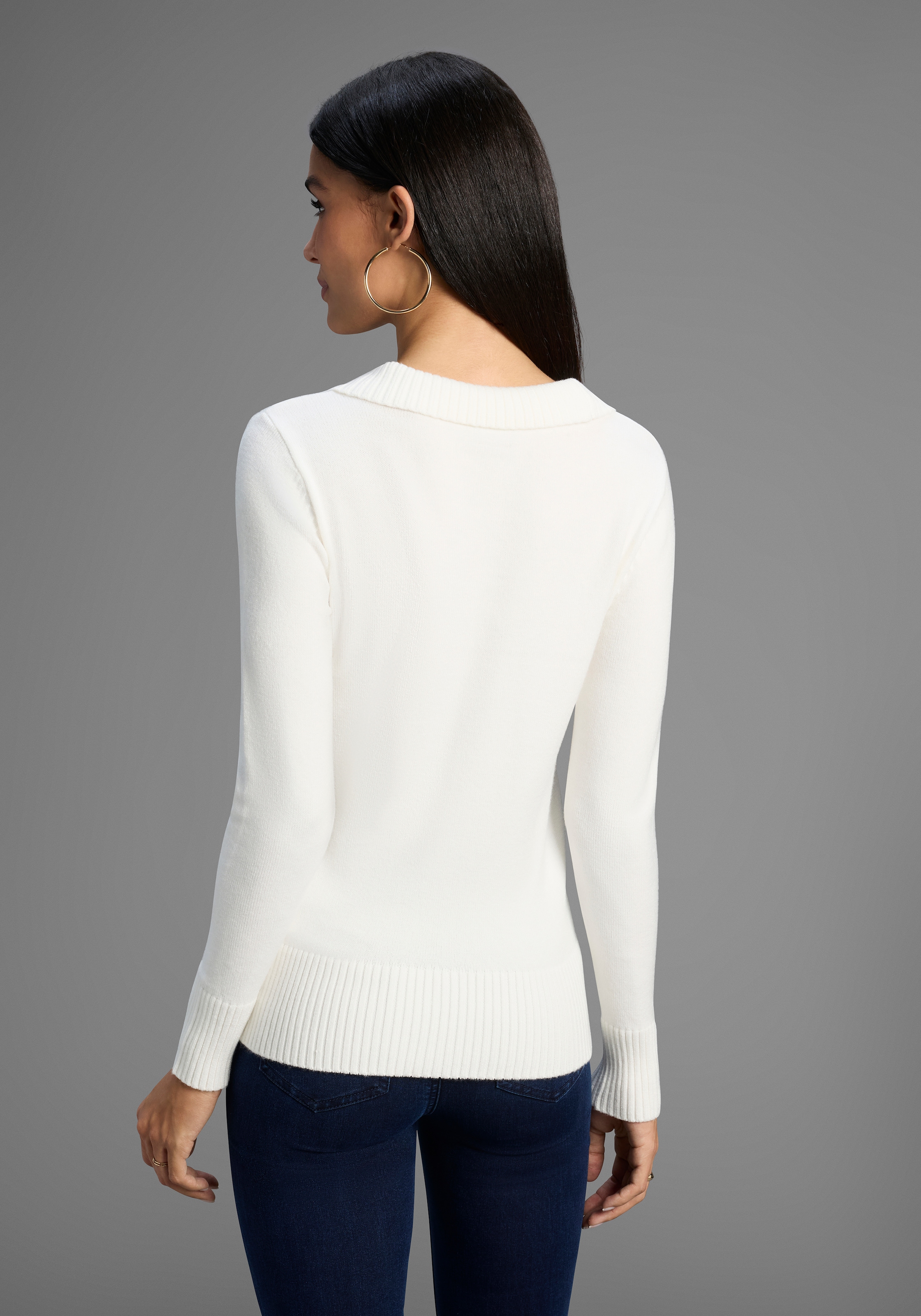 Bruno Banani Schalkragenpullover , Wickel-Optik mit Zierknöpfen - NEUE KOLLEKTION
