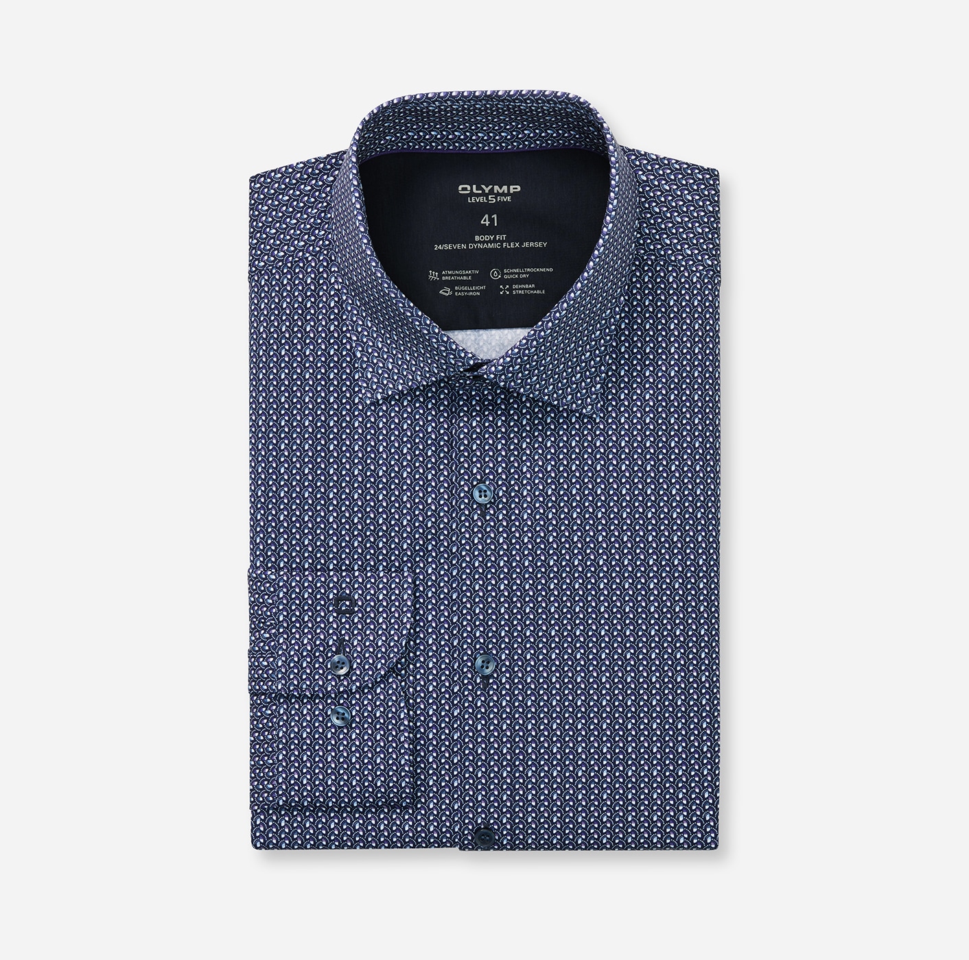 OLYMP Chemise à manches longues »24/7 - Level 5« Atmungsaktiv, dehnbar, body fit, New York Kentkragen, Flex Jersey