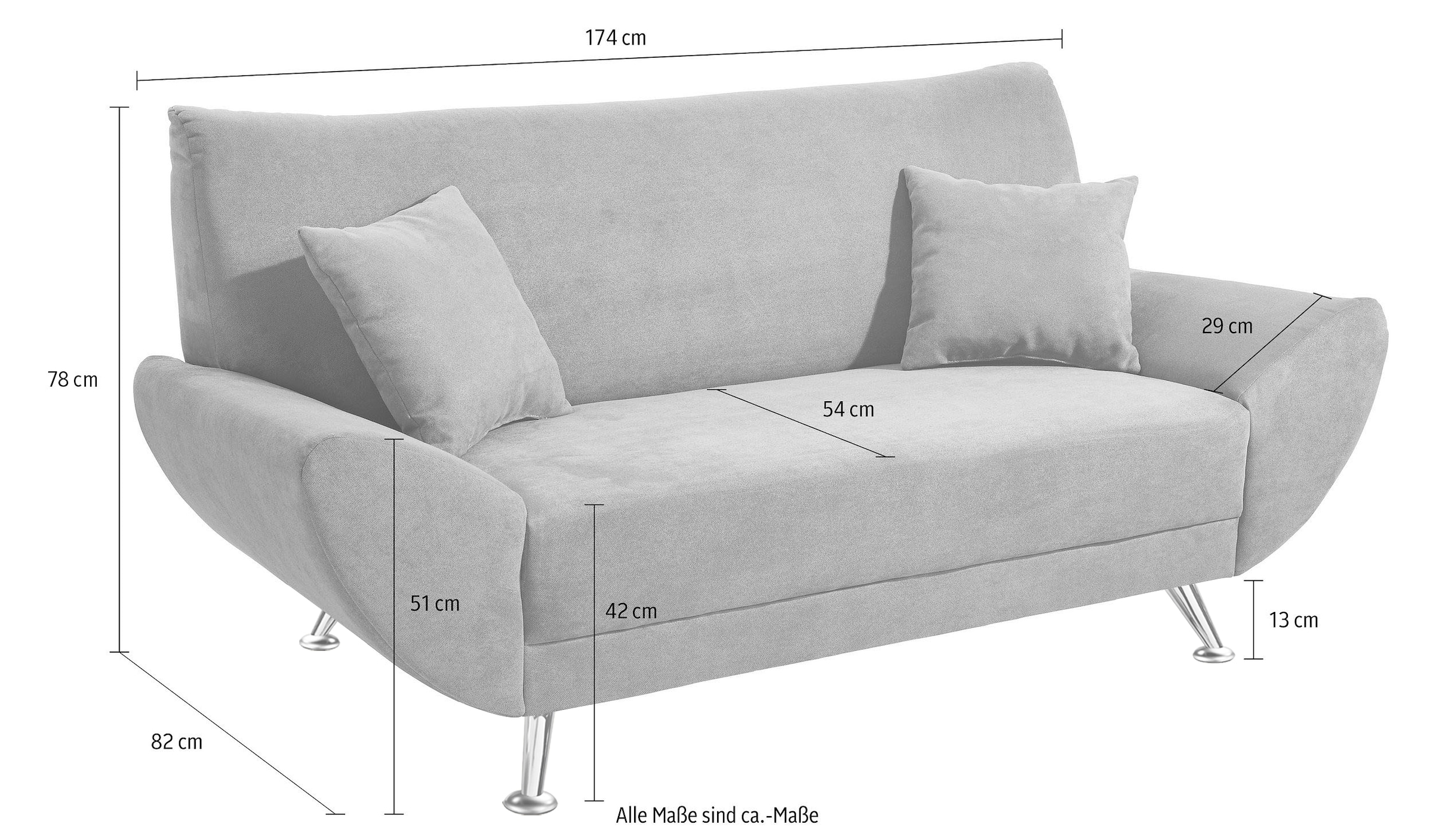 Home affaire 2-places »Saltare, elegant & komfortabel, toller Designfuss, Breite 174cm, bequem« accoudoirs confortables