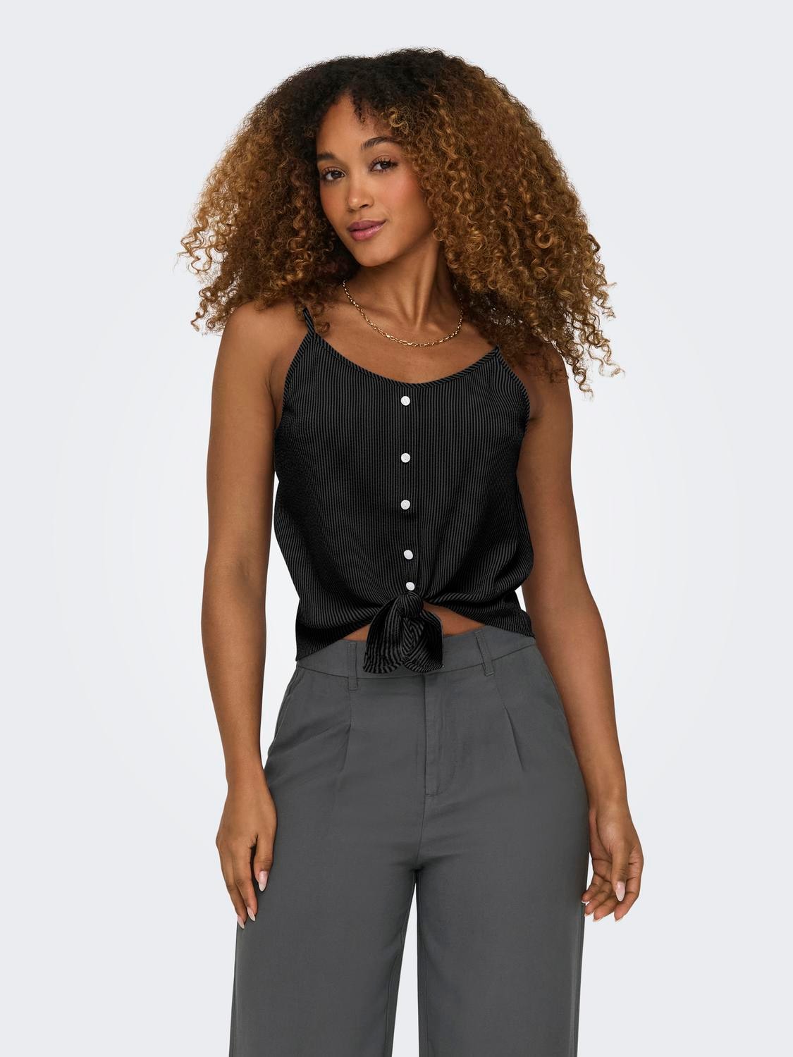 ONLY Top à bretelles »ONLLECEY SL KNOT SINGLET NOOS WVN« mélange de matériaux, coupe régulière