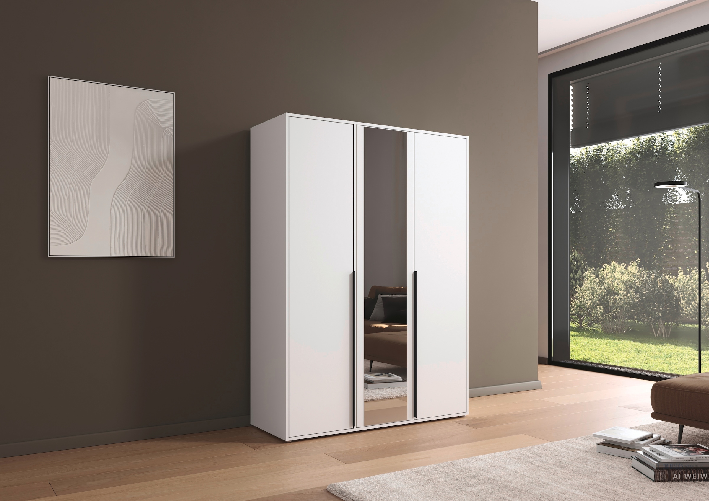 rauch Drehtürenschrank »Kleiderschrank Schrank Garderobe Wäscheschrank NAGATA mit Spiegel« in 3 verschiedenen Ausstattungen BASIC/CLASSIC/PREMIUM,  und modernen Stangengriffen in Graumetallic TOPSELLER MADE IN GERMANY