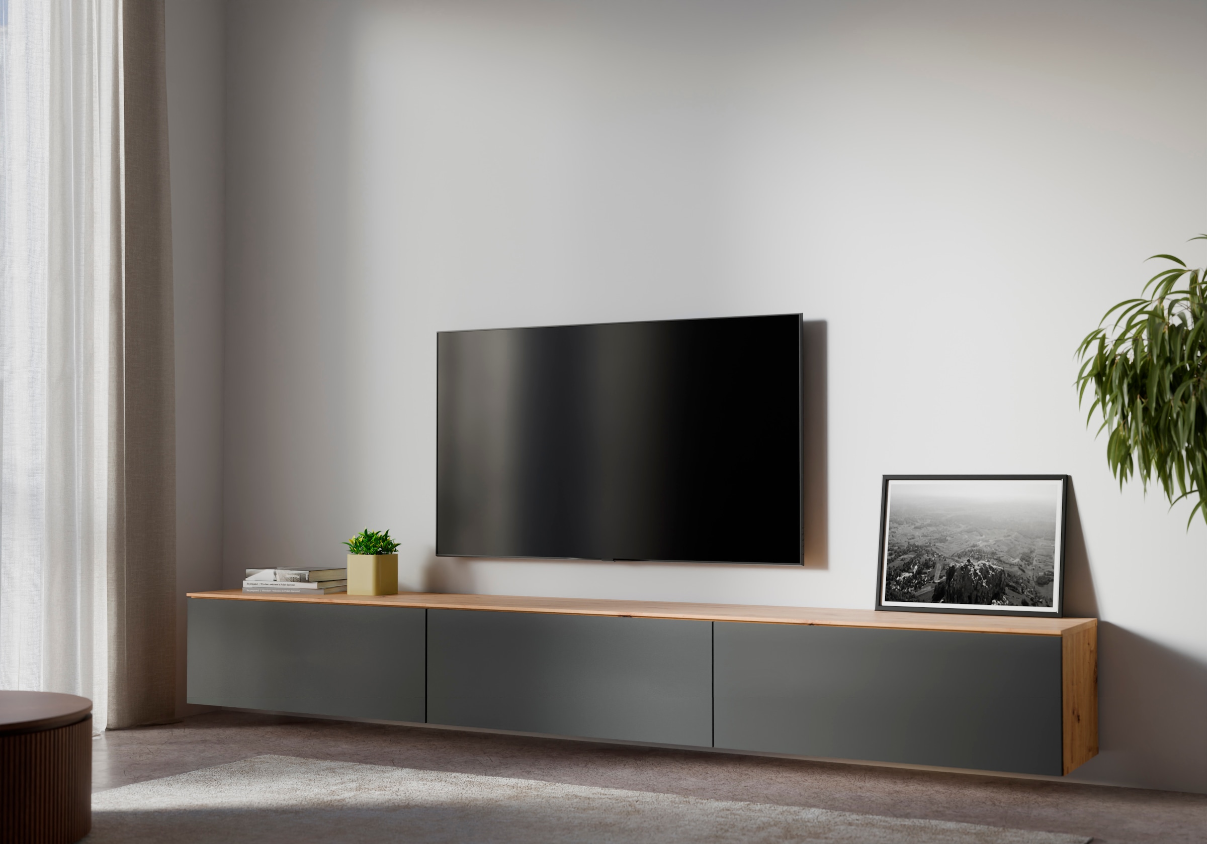 GOODproduct Lowboard »Paroli, TV-Board, TV-Schrank, 3 Klappen und viel Stauraum« hängend oder stehend, grifflos, modern, Breite 240cm
