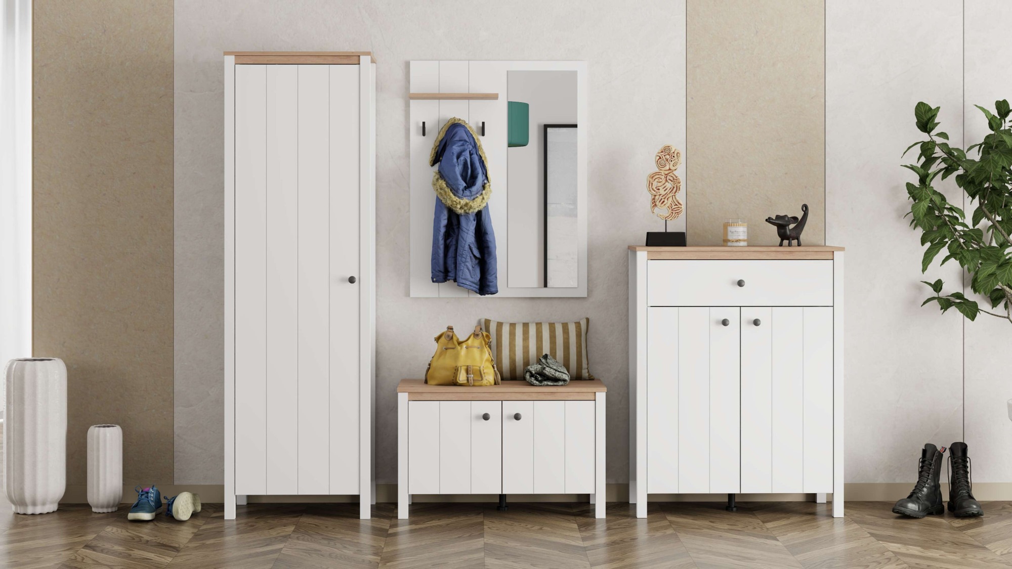 Home affaire Garderoben-Set »Bedford, Flurmöbel, Dielenmöbel, Flurschrank, Flurgarderobe B= 231 cm« 4tlg, 4 Stk. tlg.
