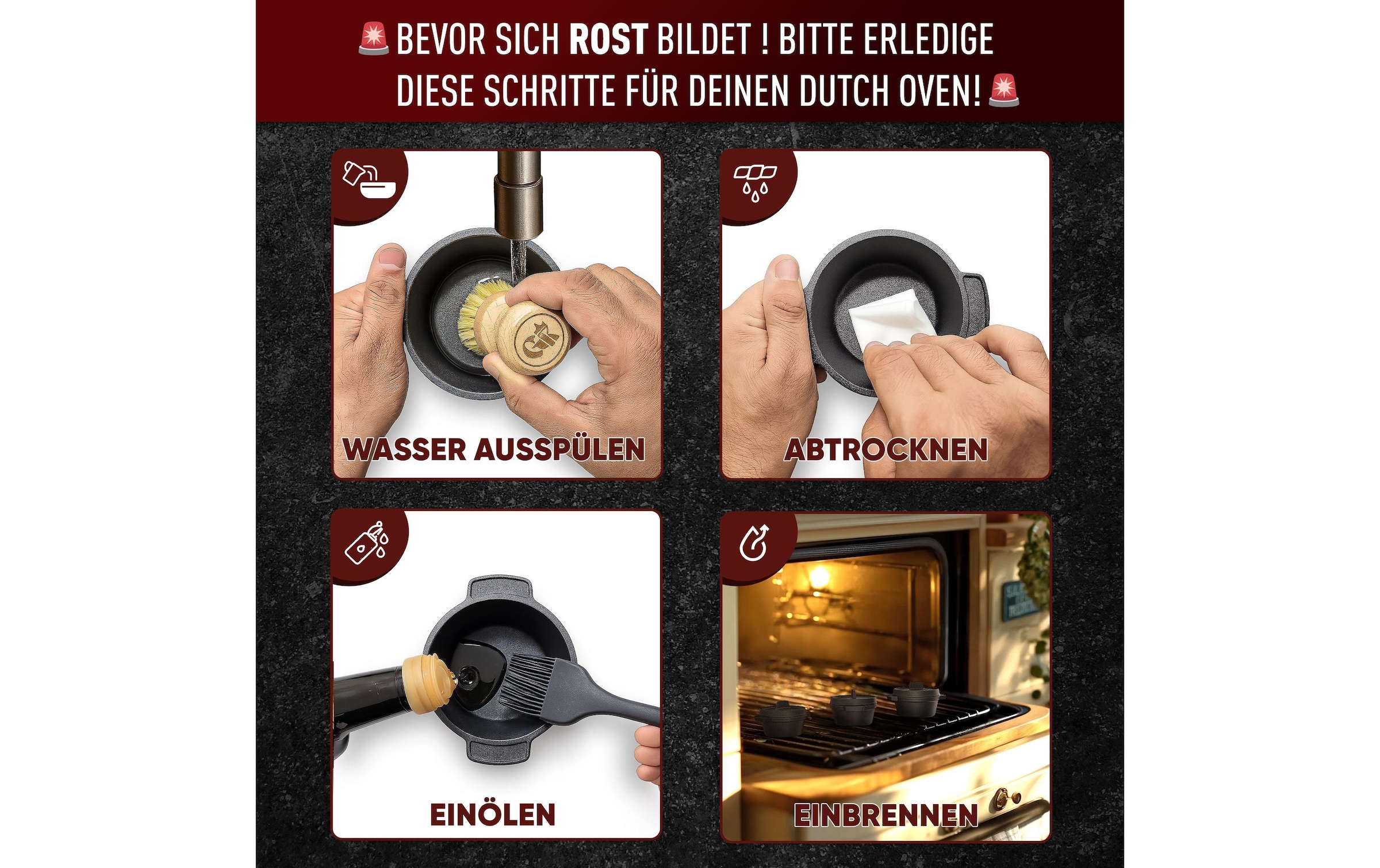   Grilltopf »Gusskoenig Mini Dutch Set 4 Töpfe« Gusseisen 8 Stk. tlg. Set 4 Töpfe mit Holz-Untersetzern und Rezeptbuch