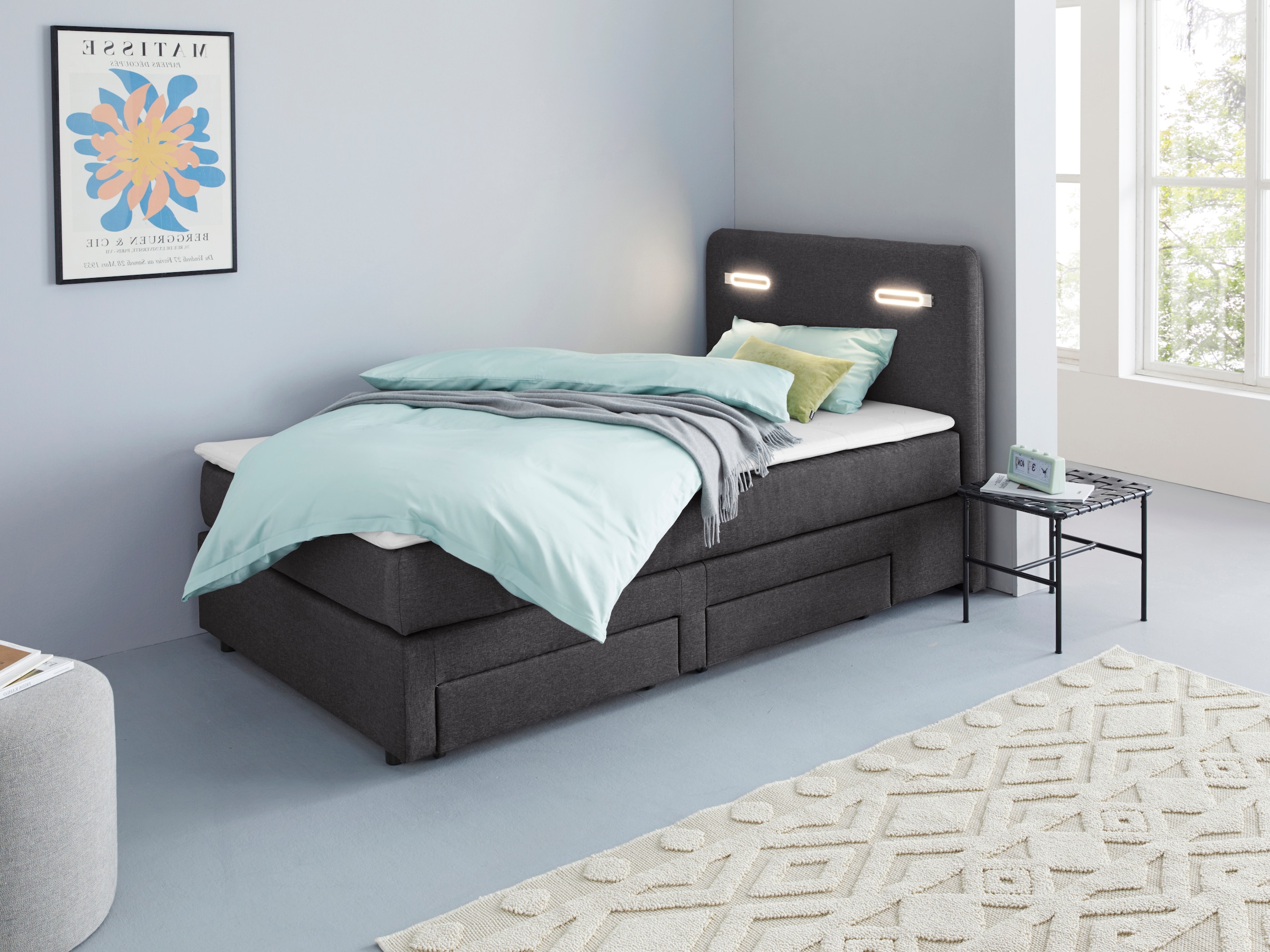 Home affaire Lit de boxe »Luan« Schubkästen, LED-Beleuchtung und Topper, in Breite 120 cm und 180 cm