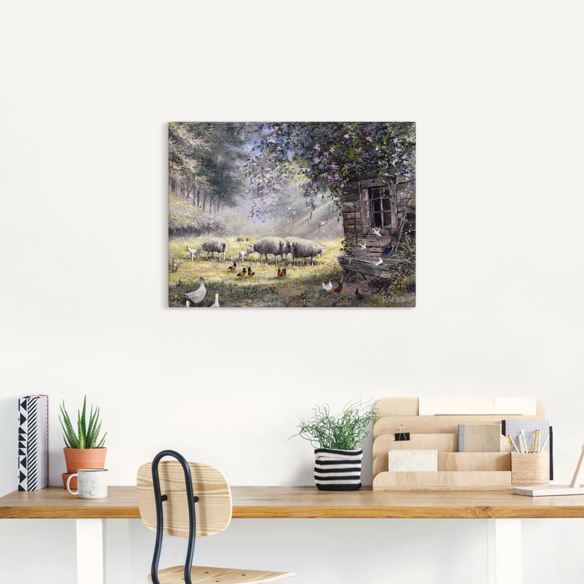 Artland Leinwandbild »Hühner und Schafe« Haustiere 1 Stk. tlg. auf Holzrahmen gespannt