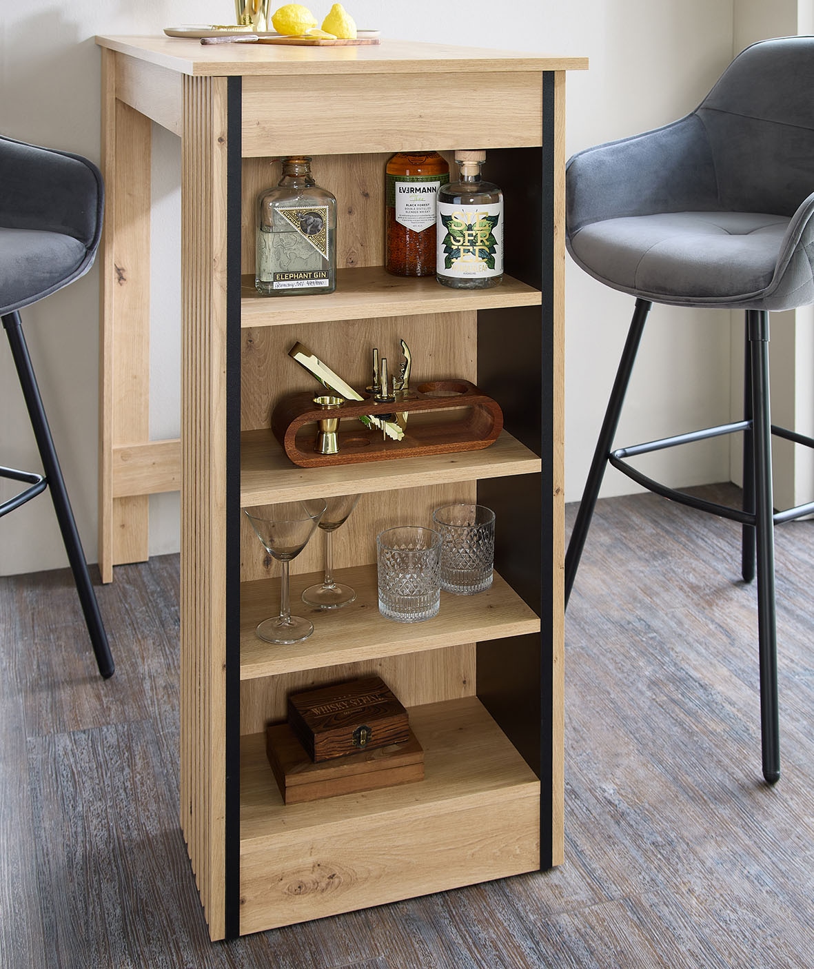 Stolkom Bartisch »Mojito B/H/T 115x103x50 cm« 1 Stk. tlg. Beidseitig montierbar, 4 offene Fächer