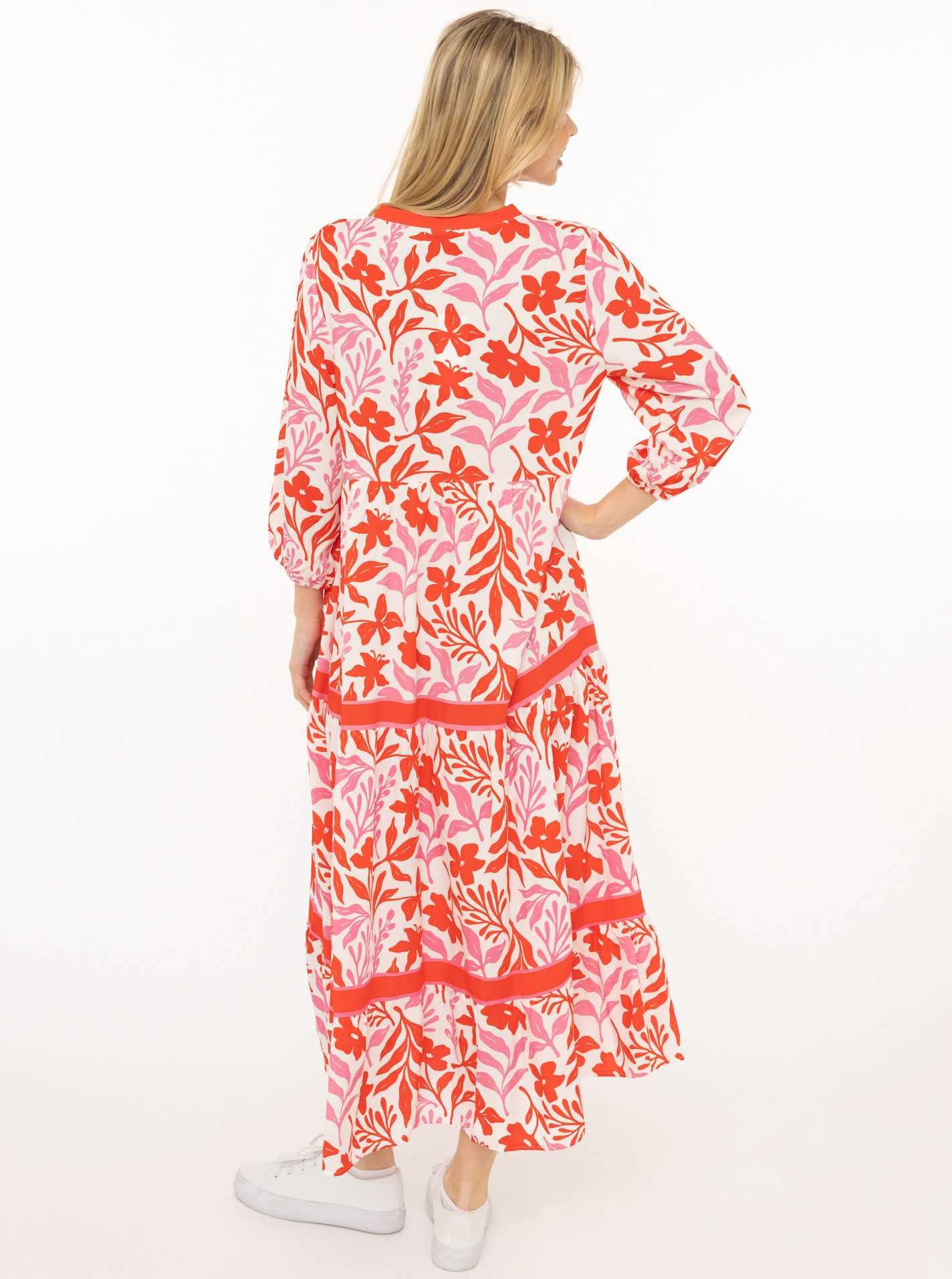 Zwillingsherz Maxi robe »"Flower"« Florales Muster, Schriftzug, 3/4 Arm, Knopfleiste