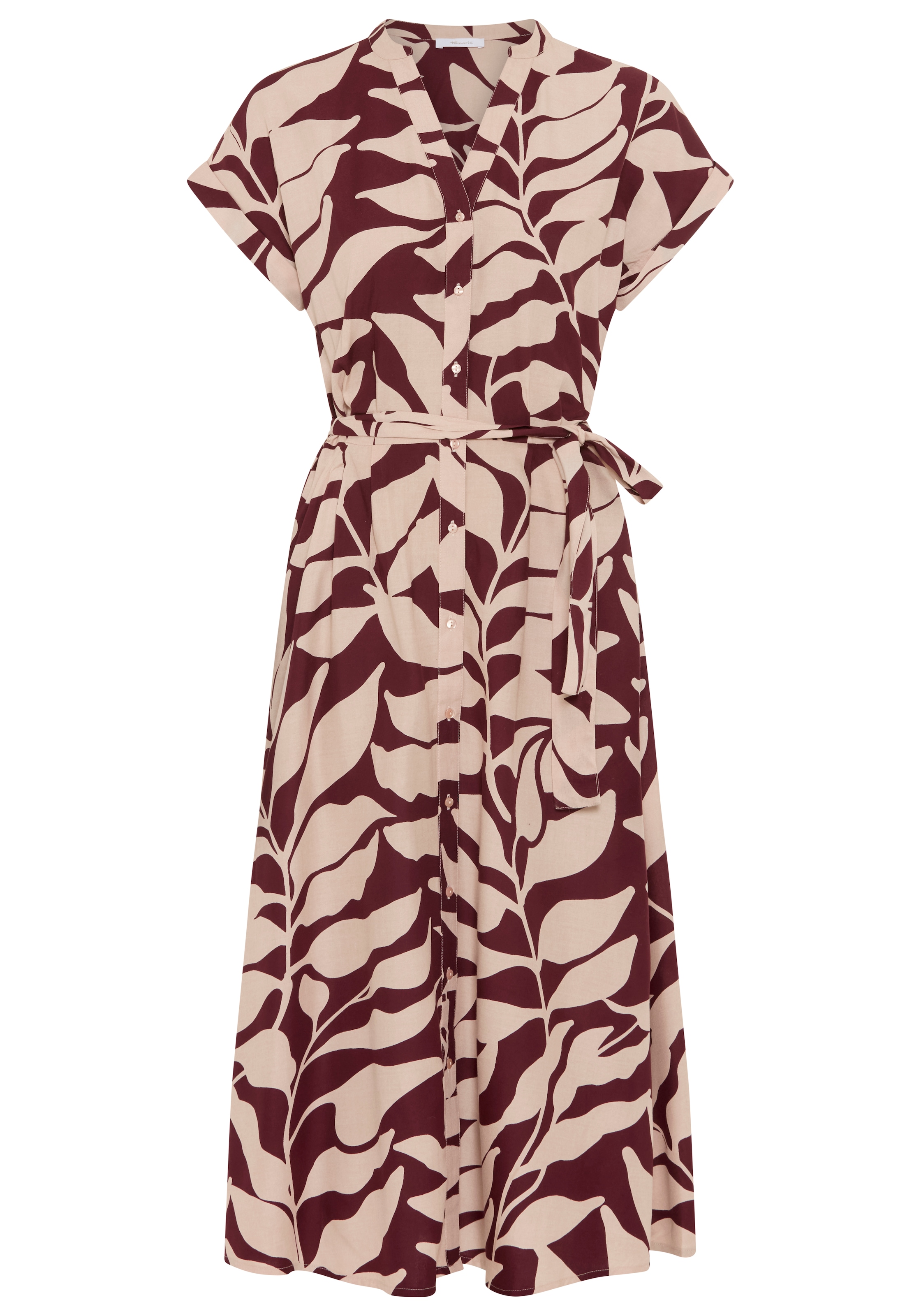 Tamaris Robe chemisier Set, mit Bindegürtel, 2 pièces tlg. aus Viskose, für Frühling und Sommer, gemustert, Mitte-Wade-Länge