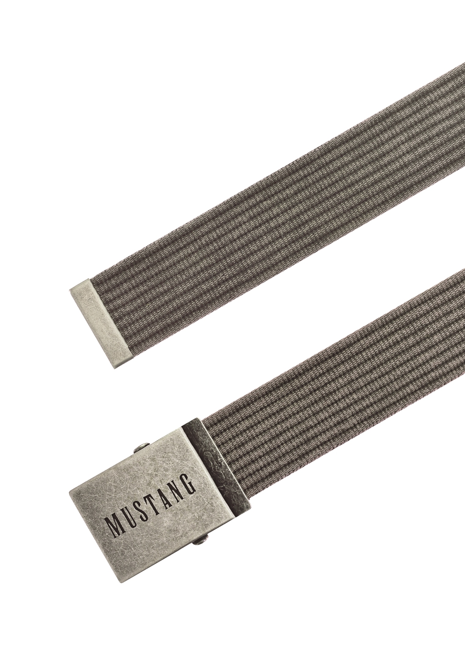 MUSTANG Stoffgürtel Gewaschenes Rillenband, Klemmverschluss aus mattem Silber, 4 cm