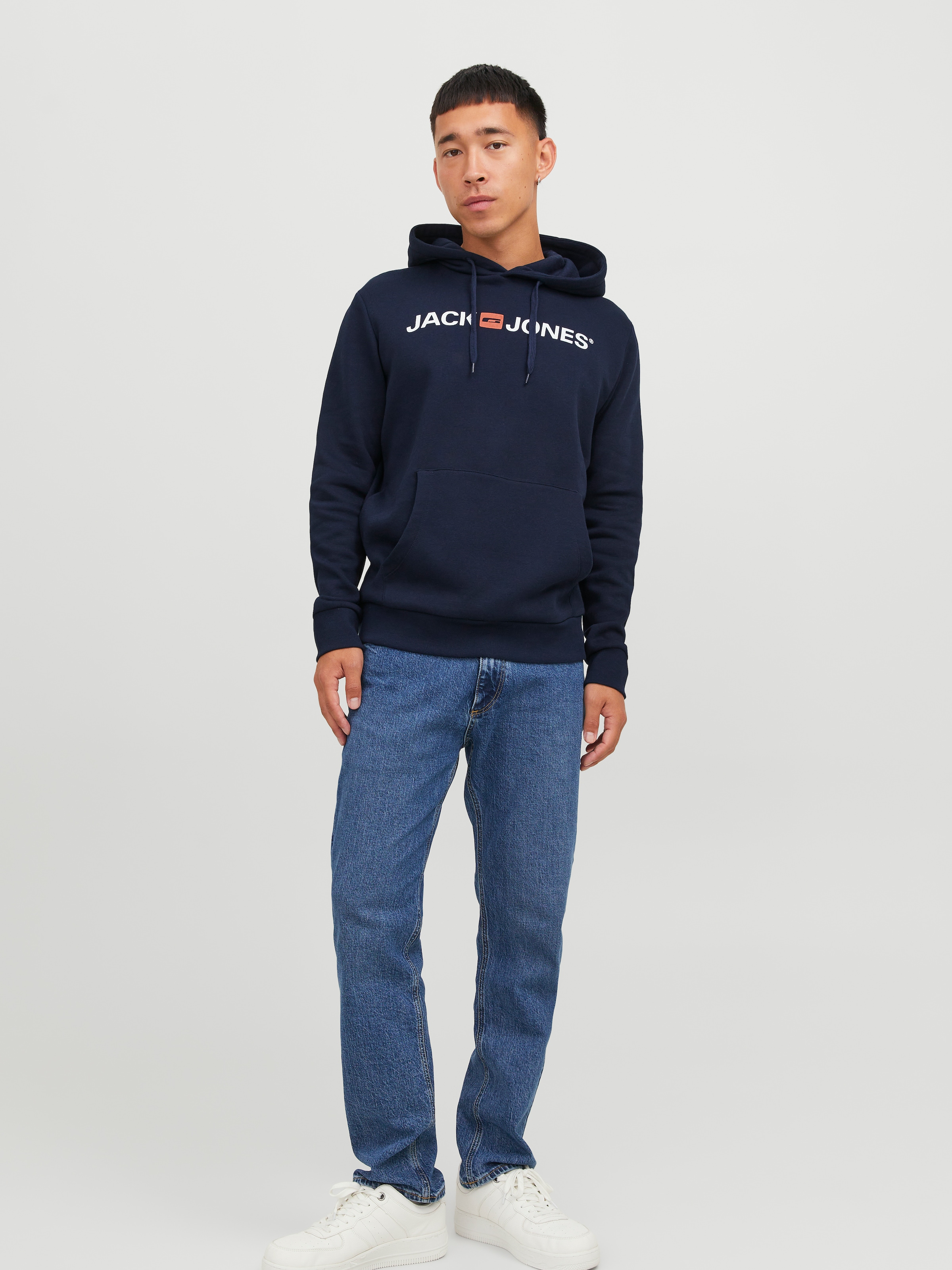 Jack & Jones Sweat à capuche »JJECORP Hoodie mit Logo und hohem Tragekomfort«, bedruckt, casual, regular fit, Baumwollmischung, Rundhals
