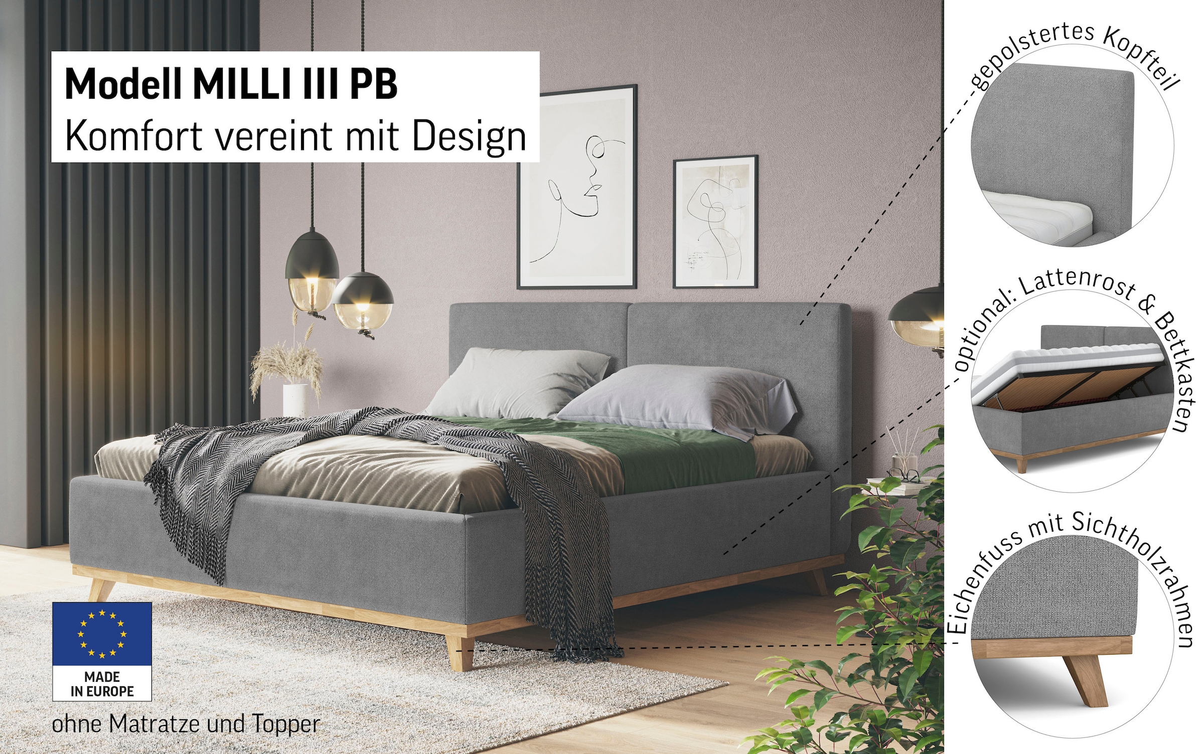 COTTA Lit rembourré »MILLI III wahlweise mit Bettkasten« erhältlich in den Grössen 160x200cm & 180x200cm