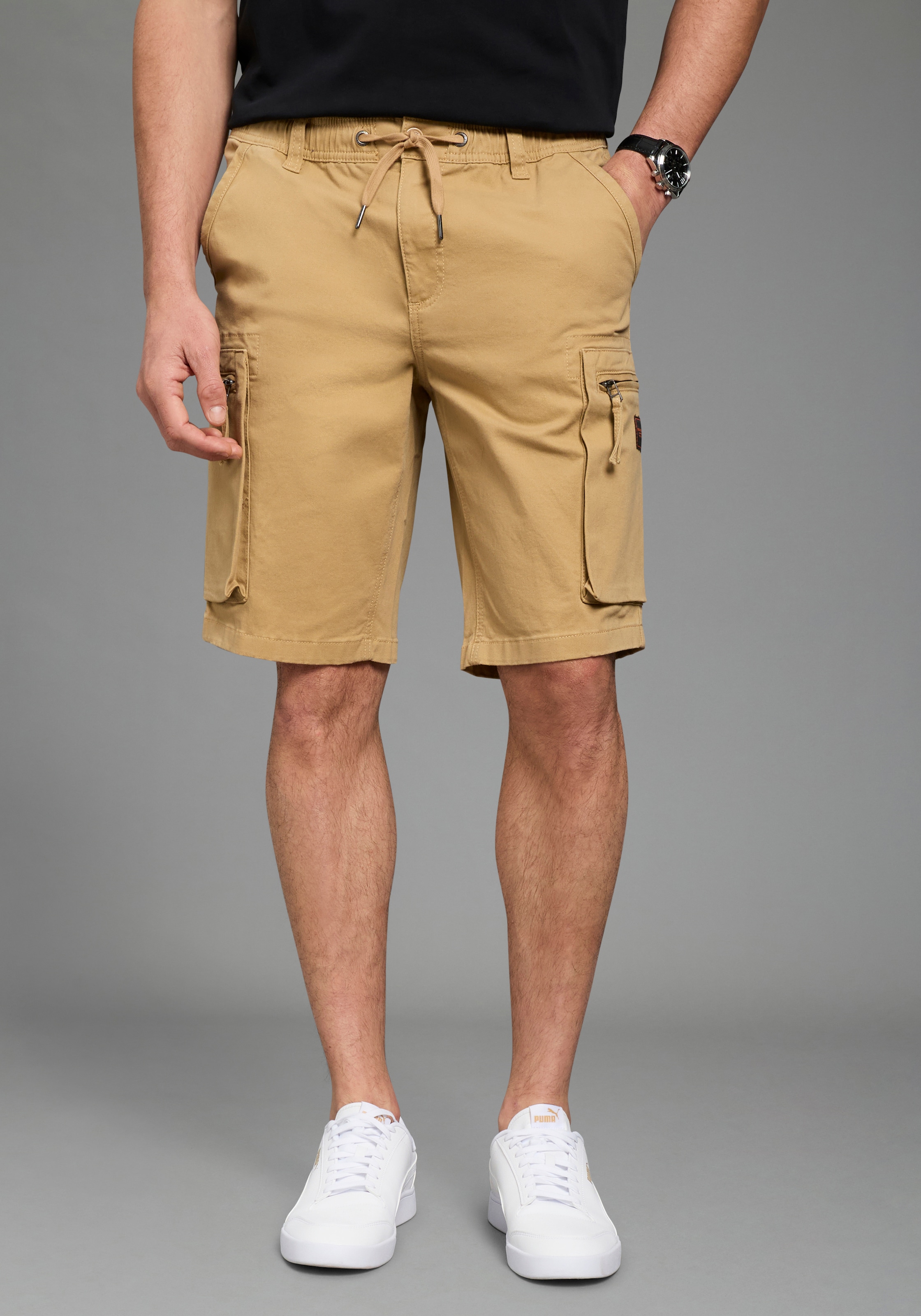 Bruno Banani Short cargo »Dehnbund«  Cargohose mit geradem Bein, mit Bindeband am Bund