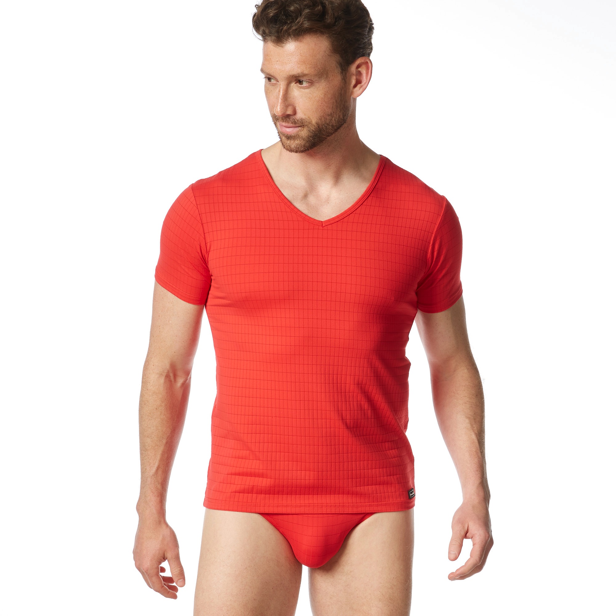 Bruno Banani T-shirt en V »CHECK LINE 2.0« Pique Optik, Kurzarm, V-Neck, Cotton-Mix