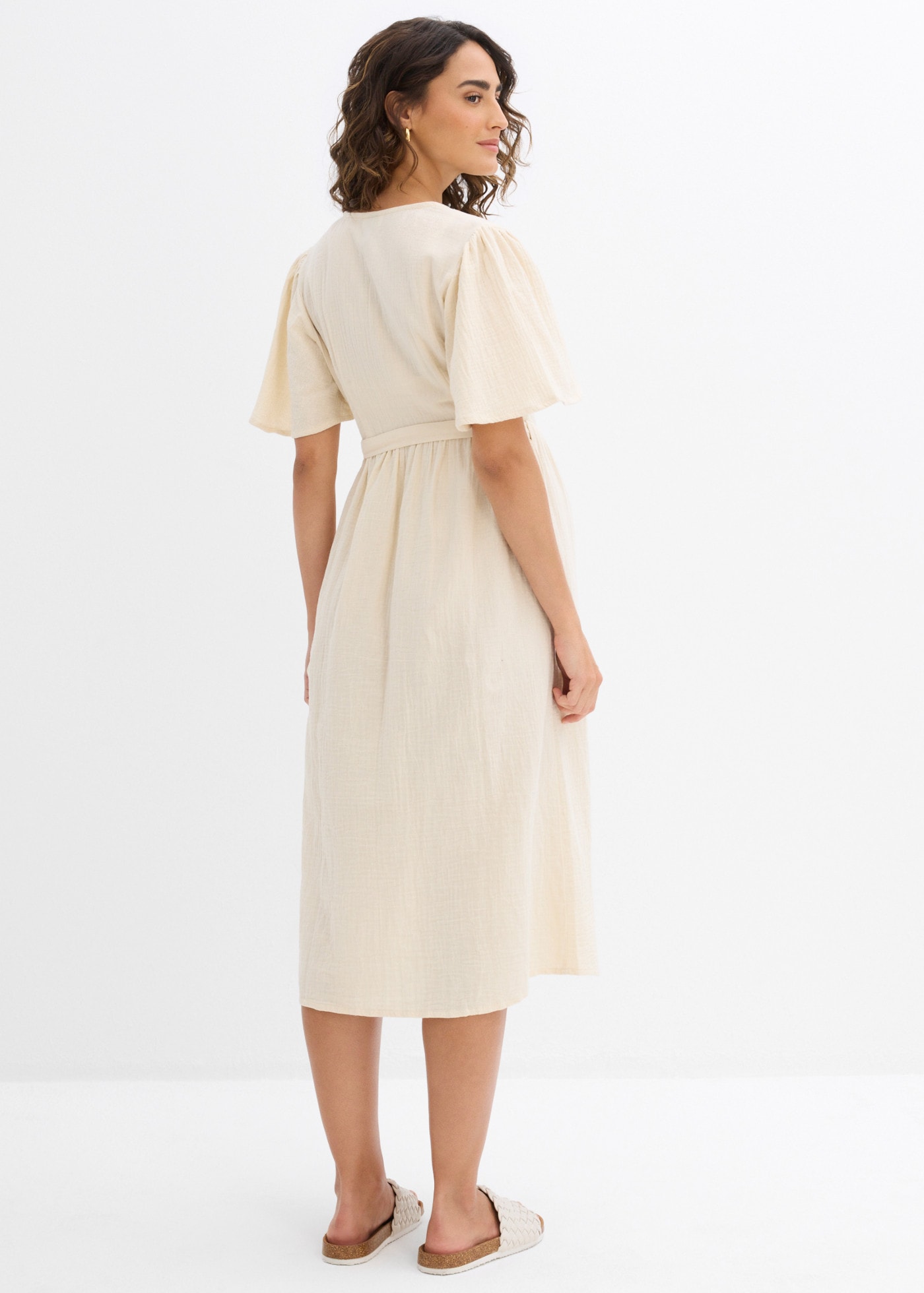 bonprix Robe de maternité en coton, coupe portefeuille avec décolleté en V, coupe trapèze