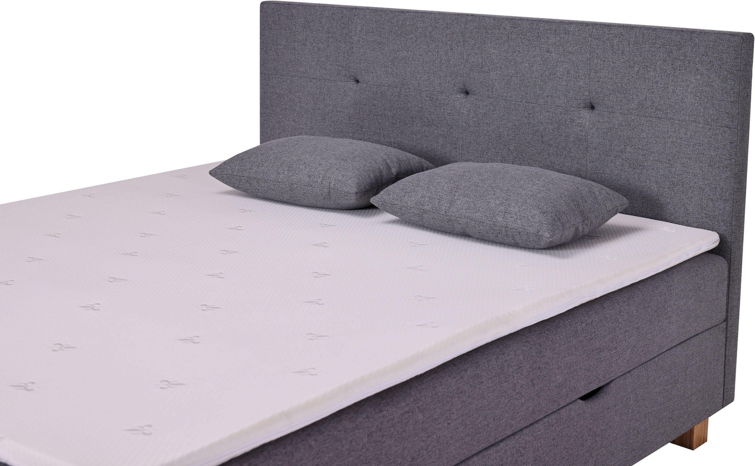 Home affaire Lit de boxe »Oyré inkl. Bettkasten, Topper und 2 gratis Kissen, 180x200 cm« mit Holzfüsse in eichefarben