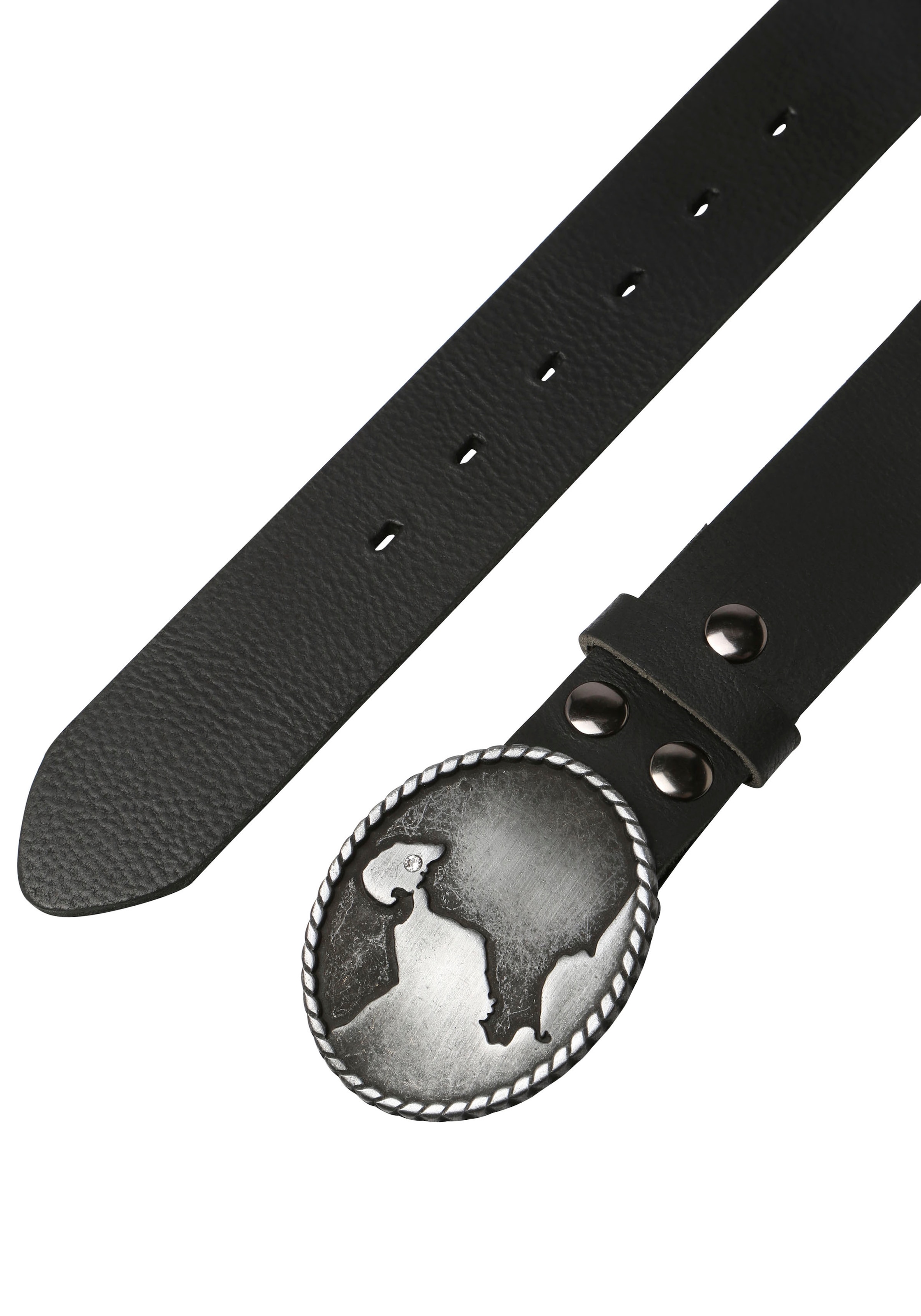 Rettungsring Gürtel Ceinture en cuir Schliesse »Burg auf Fehmarn Schwarz Satiniert mit Swarovski-Kristall
