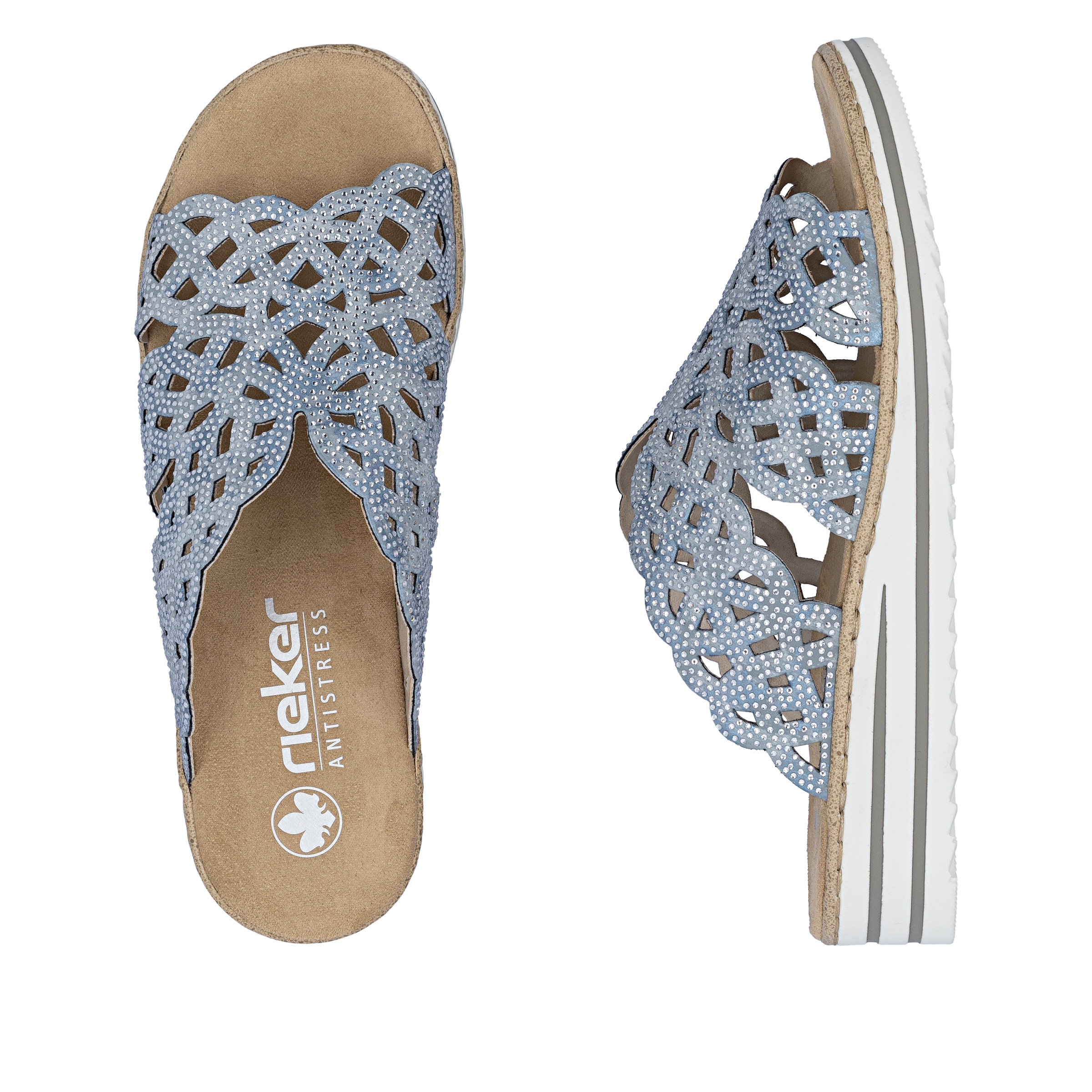Rieker Pantolette  Sommerschuh, Strandschuh, Hausschuh, Keilabsatz, mit Strass-Steinchen