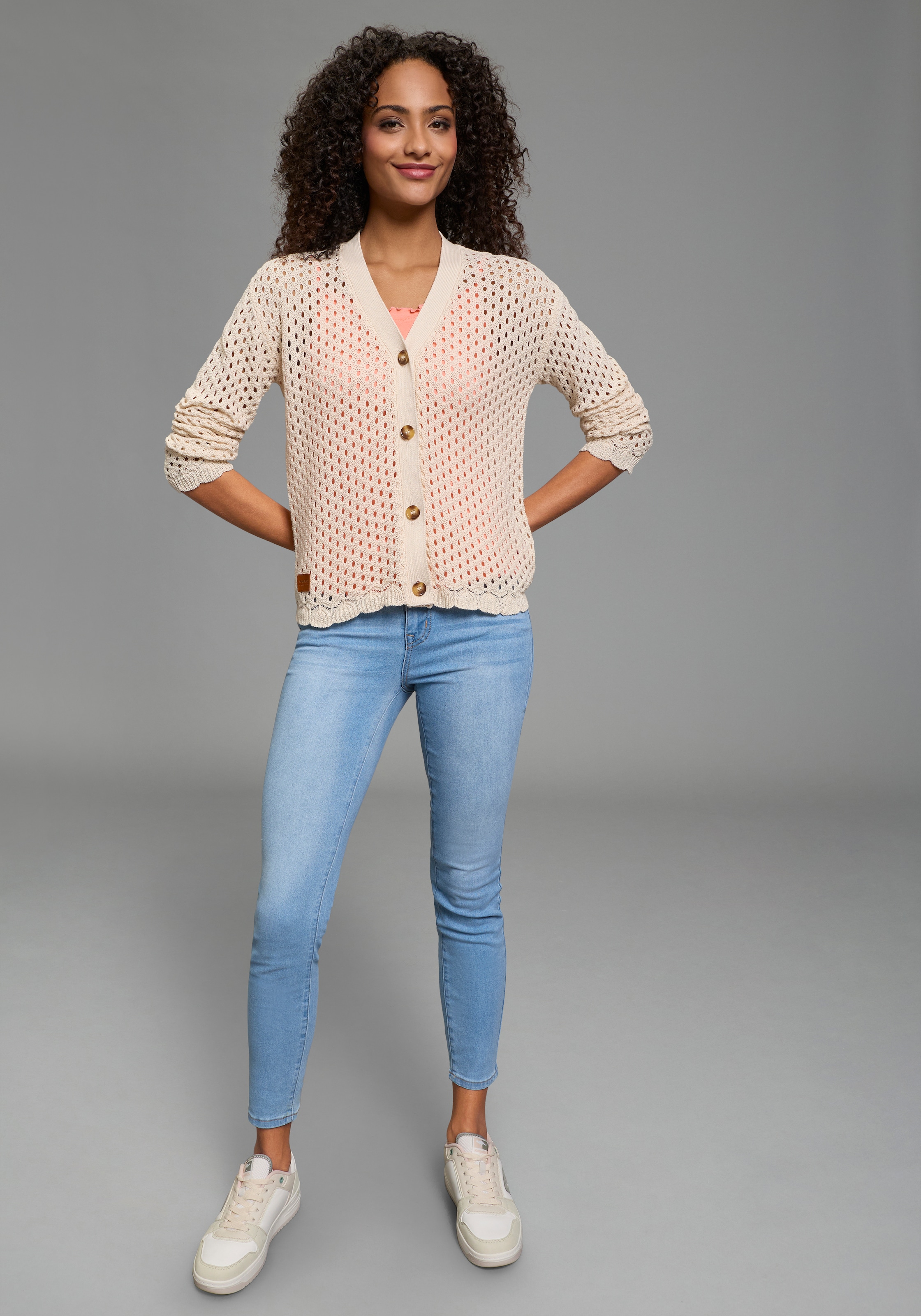 KangaROOS Ajourstrickjacke casual Stil, Langarm, bequeme Passform, Ajourstrick