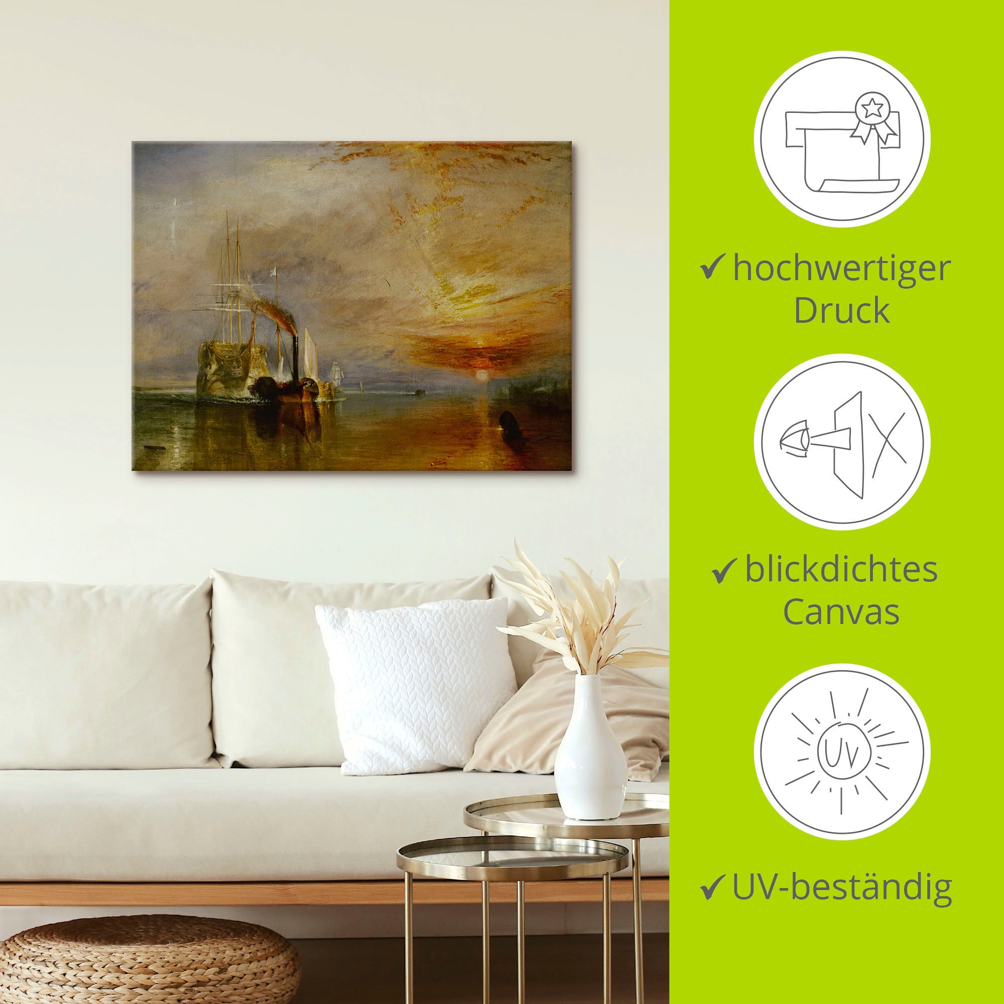 Artland Leinwandbild »Die Temeraire an ihrem Ankerplatz« Gewässer 1 Stk. tlg. auf Holzrahmen gespannt